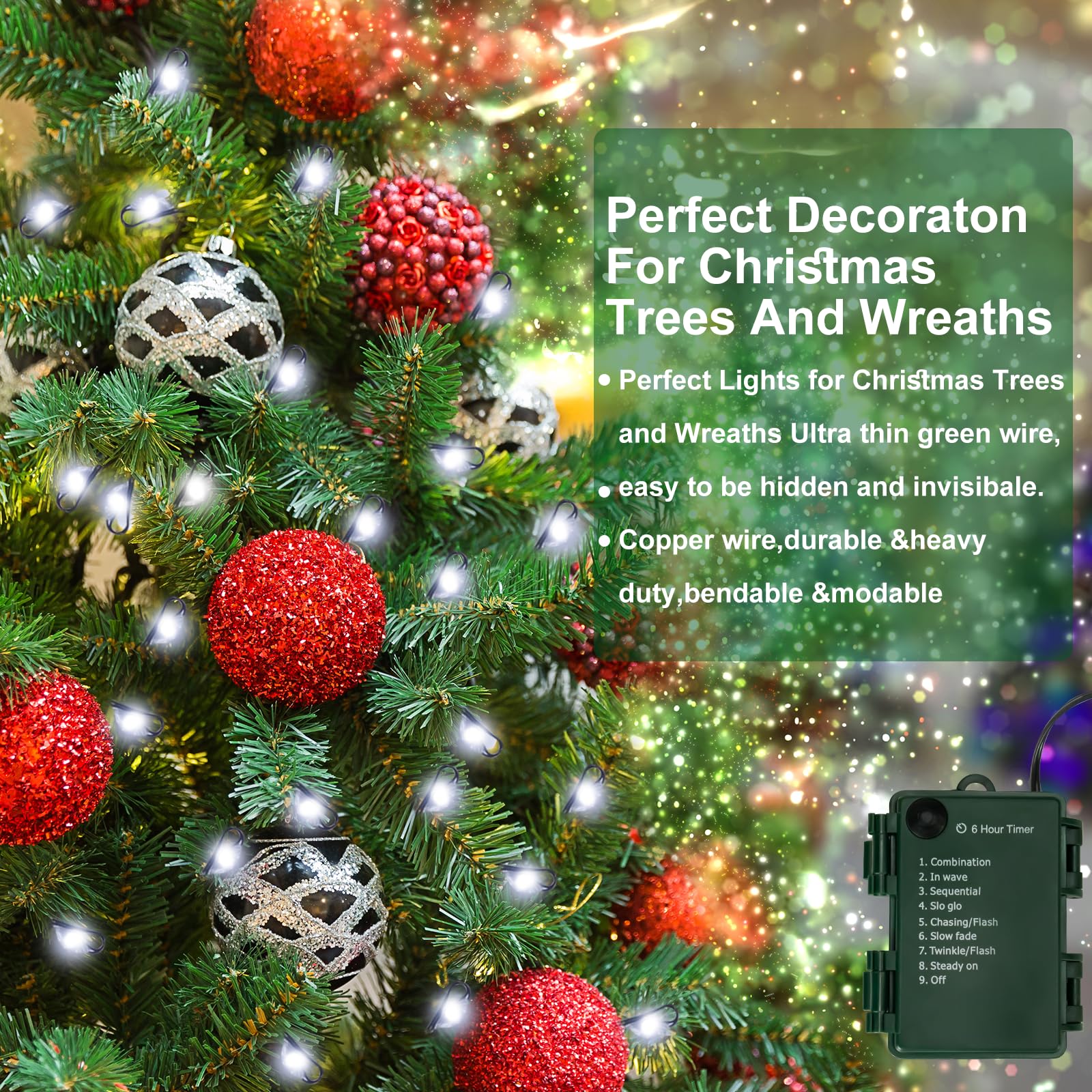 10FT 100 Micro LED Fairy Lights with Remote, 8 Modes & Timer