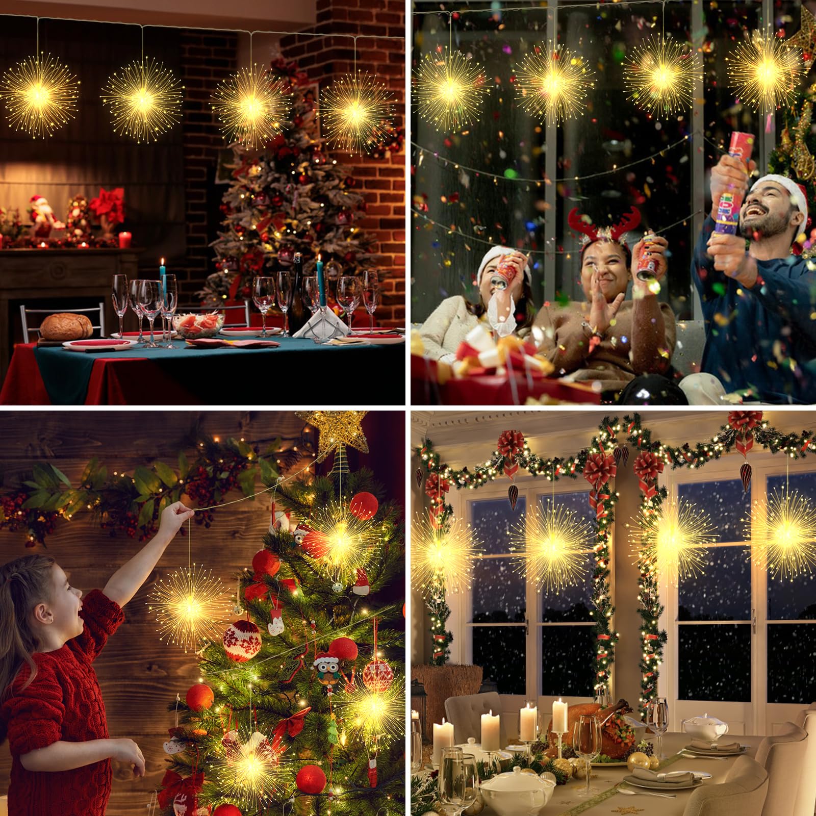 4 Pack Hanging Christmas Firework Lights