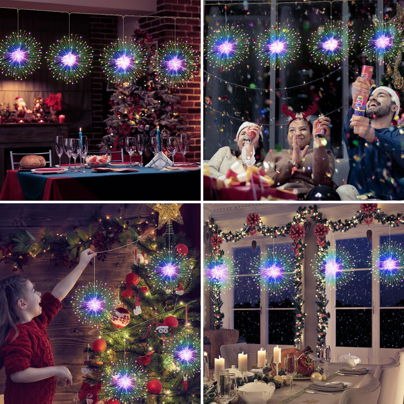 4 Pack Hanging Christmas Firework Lights