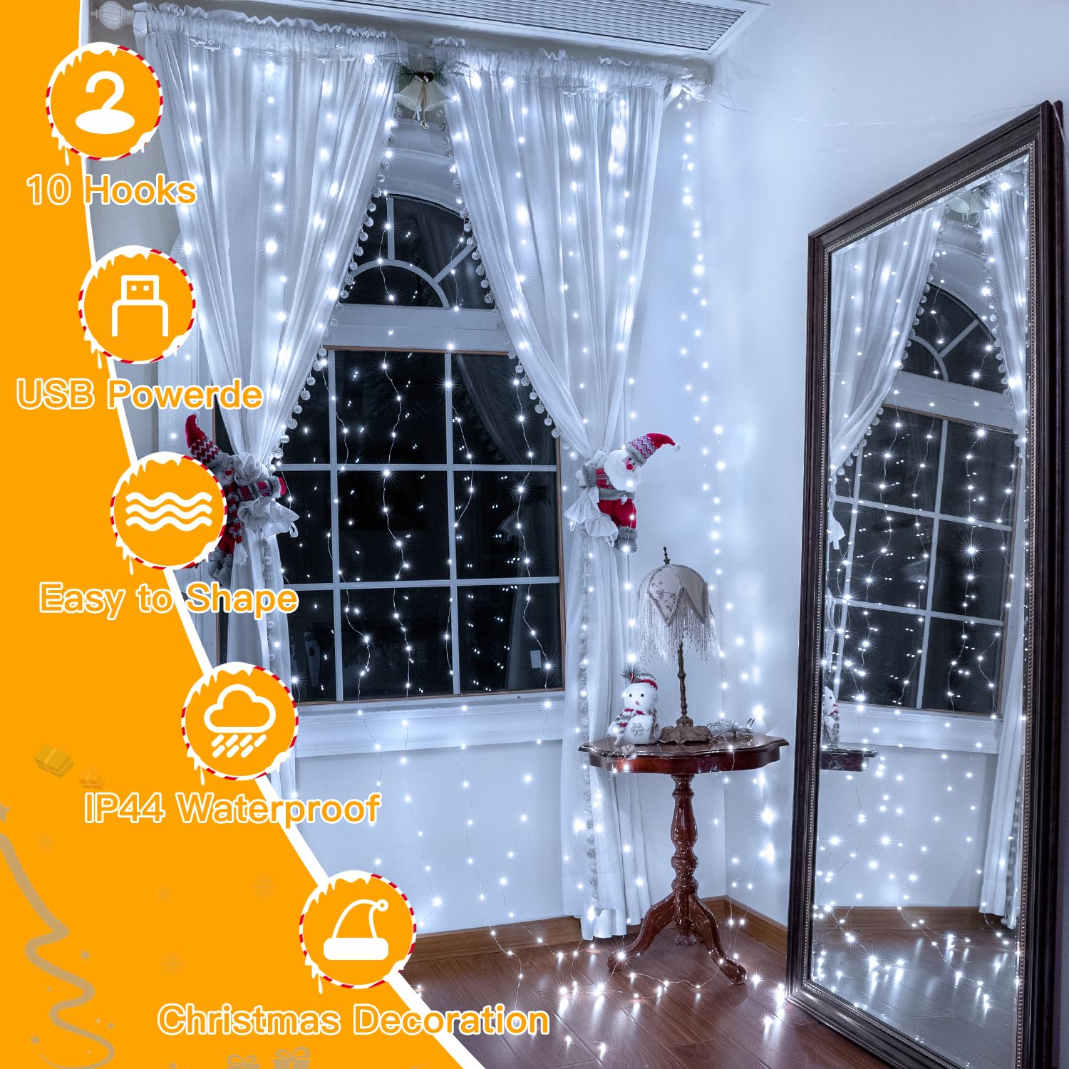 10FT 10FT Curtain Fairy Lights 300 LED Indoor Outdoor String Lights