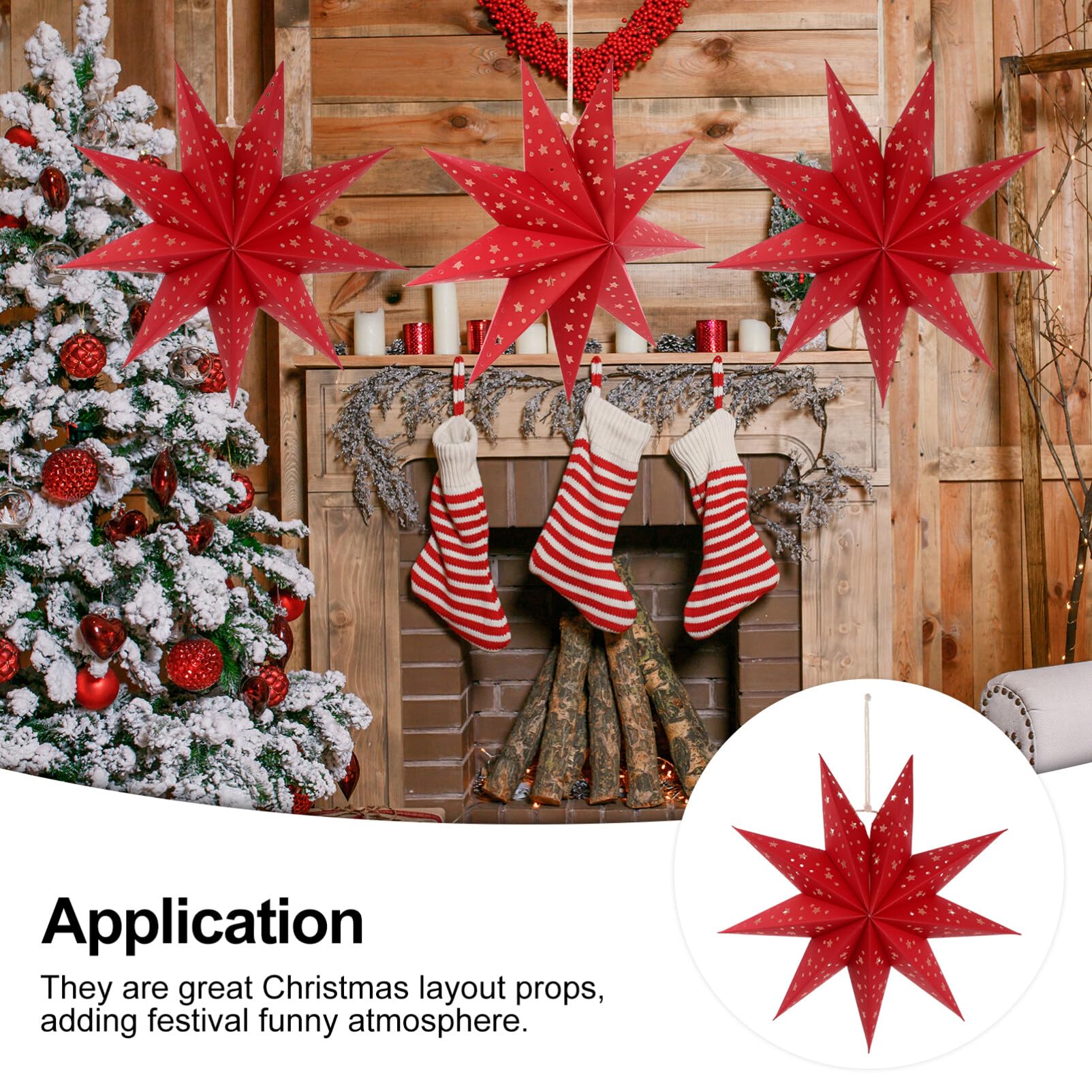 3-Pack LED 3D Hanging Paper Star Lanterns