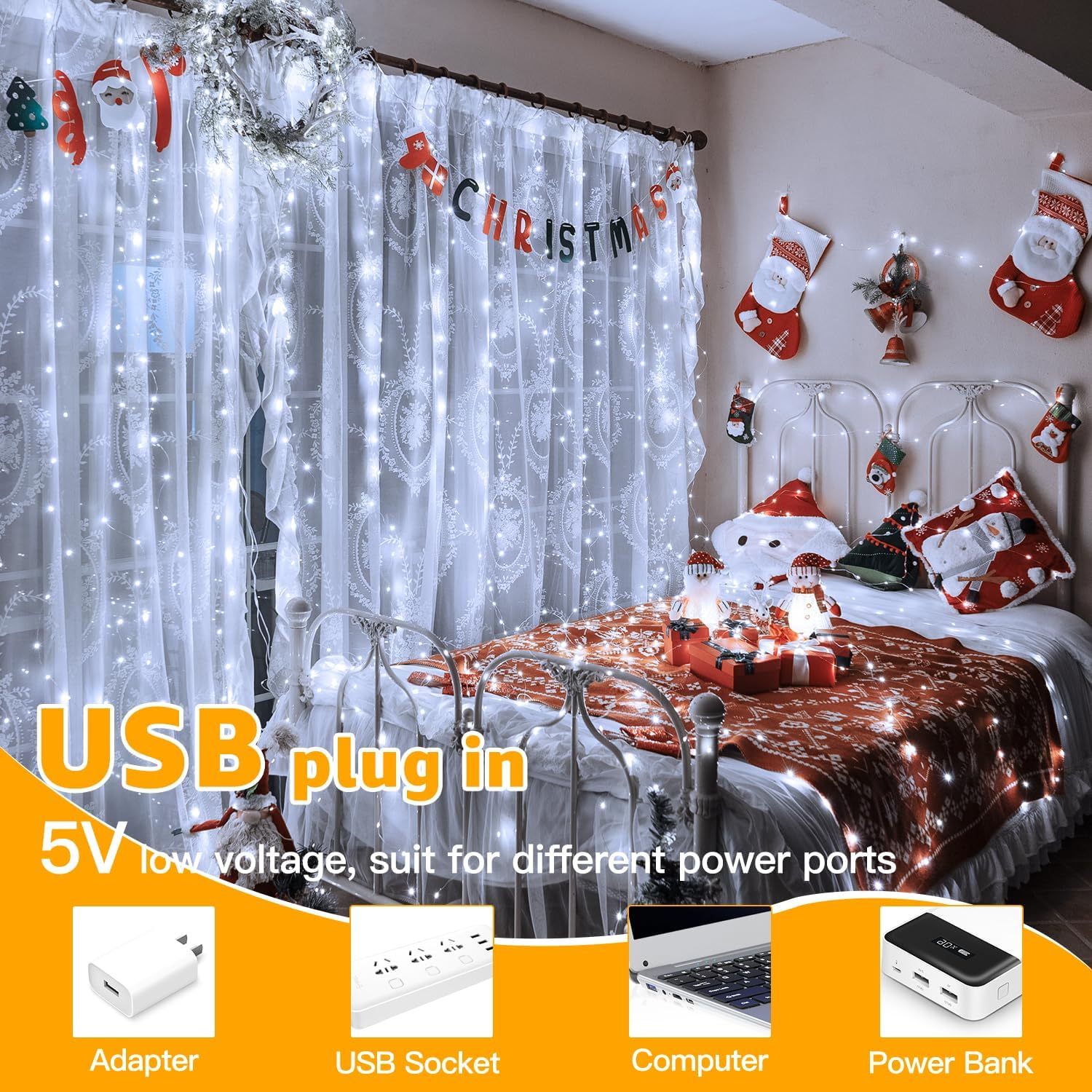 10FT 10FT Curtain Fairy Lights 300 LED Indoor Outdoor String Lights