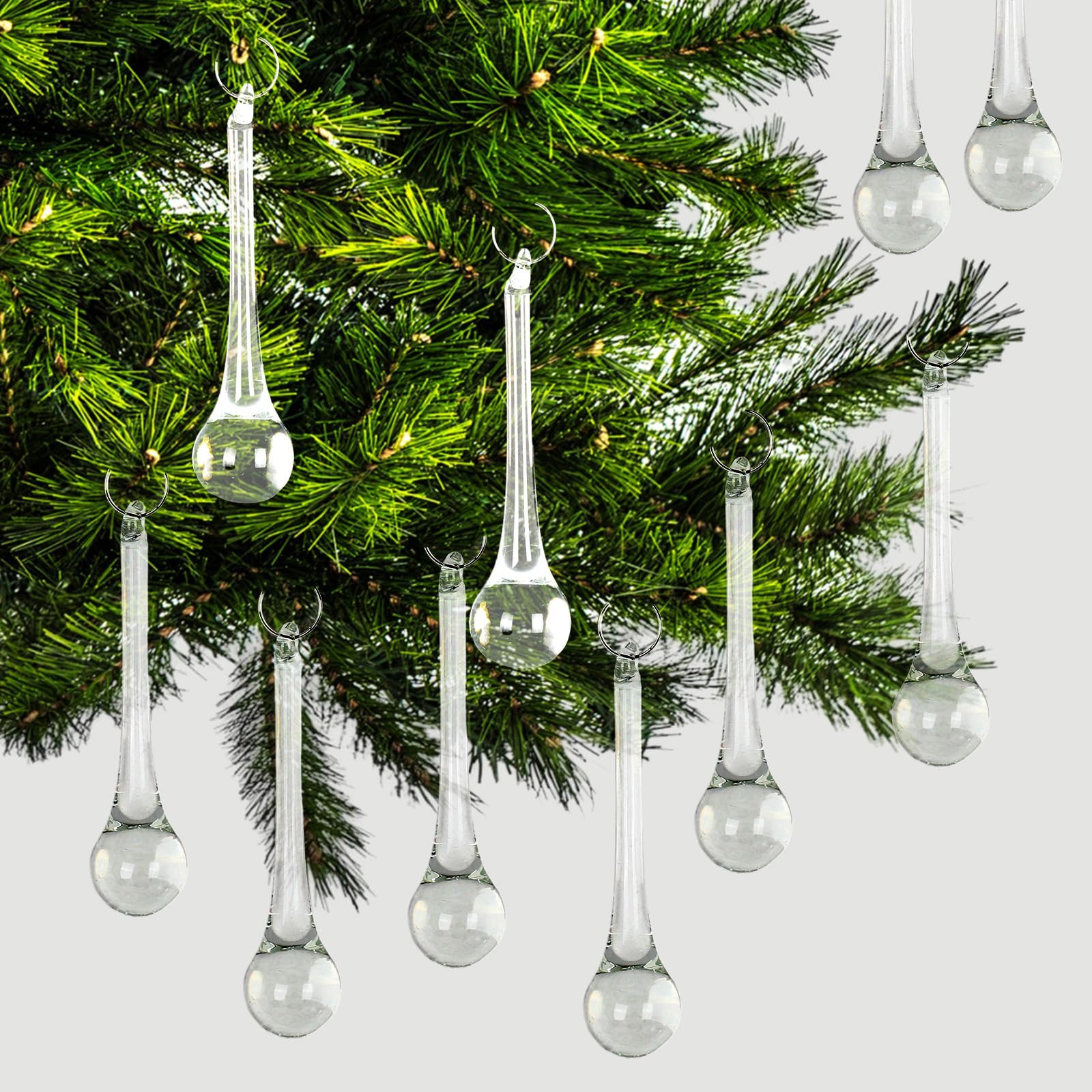 40Pcs Clear Teardrop Crystal Hanging Ornaments for Christmas Tree