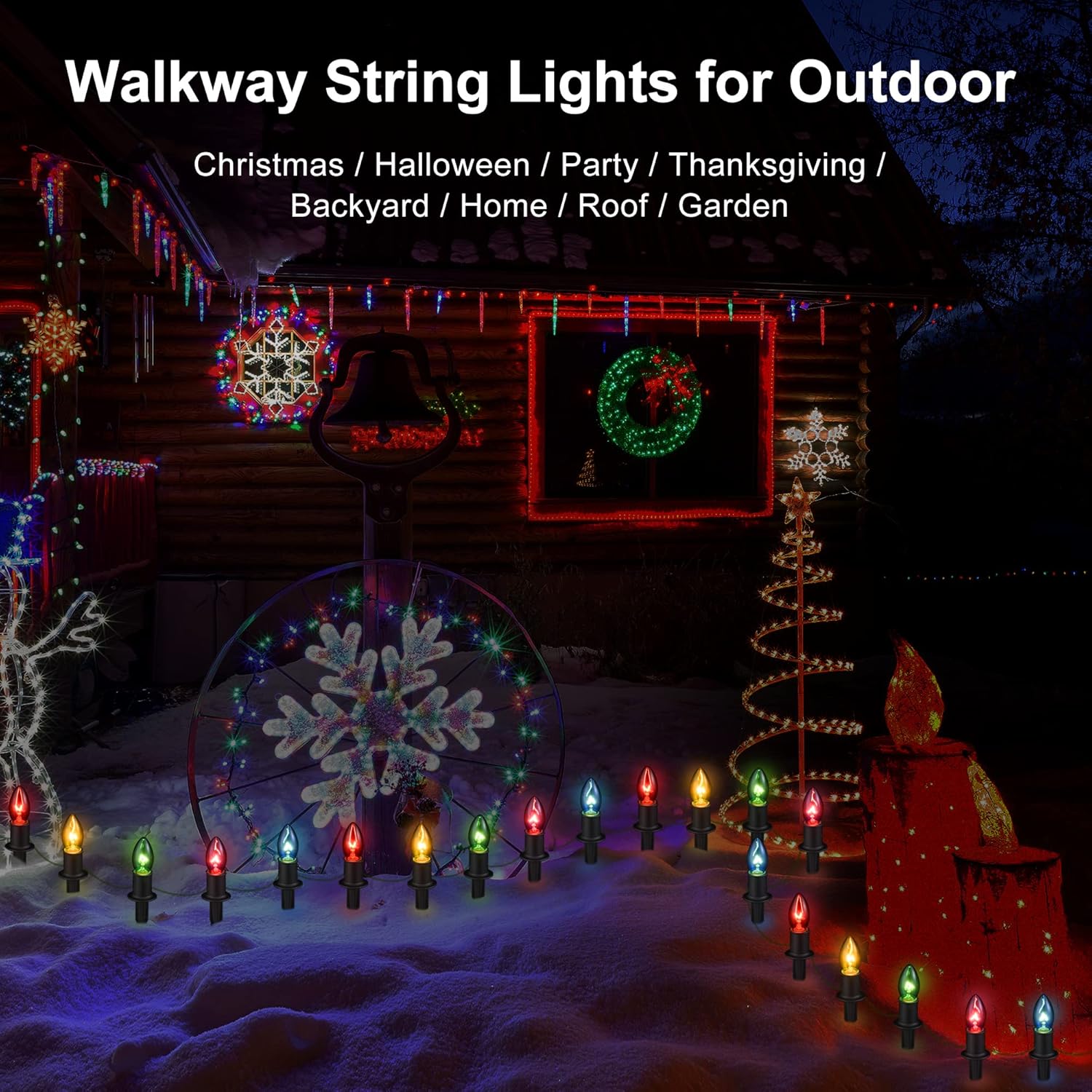 Set of 12 Outdoor Christmas Pathway Lights with Stakes