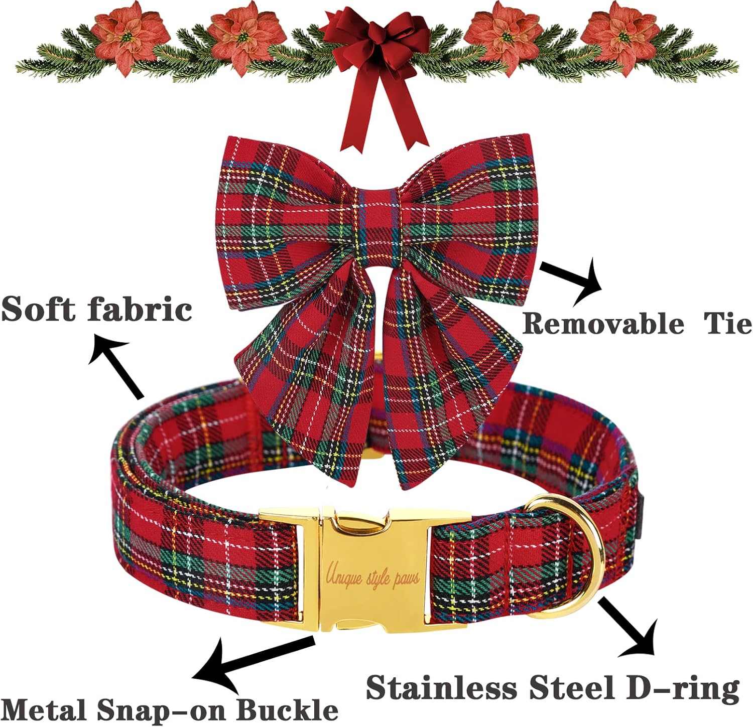 Christmas Pet Collar with Bow Tie