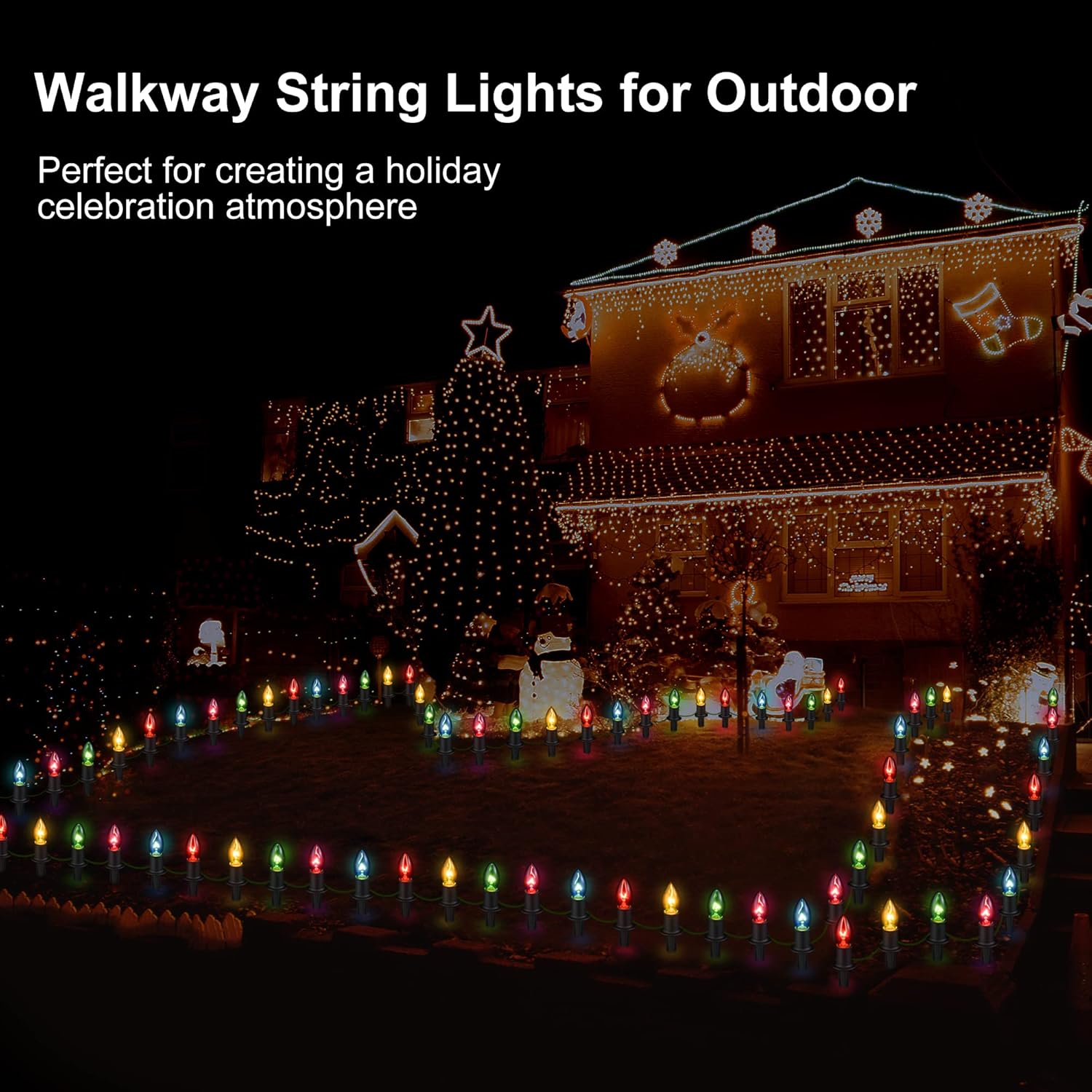 Set of 12 Outdoor Christmas Pathway Lights with Stakes