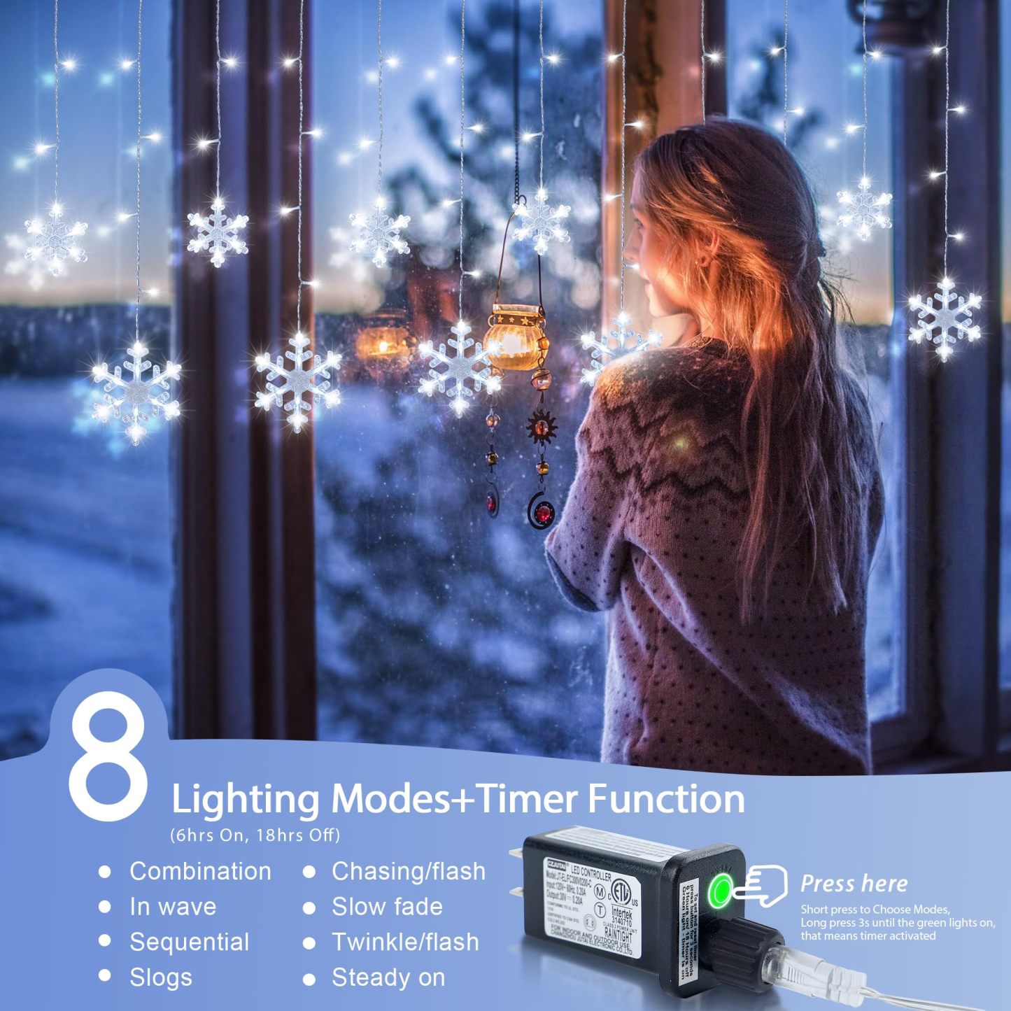 Christmas Snowflake Icicle Hanging String Lights