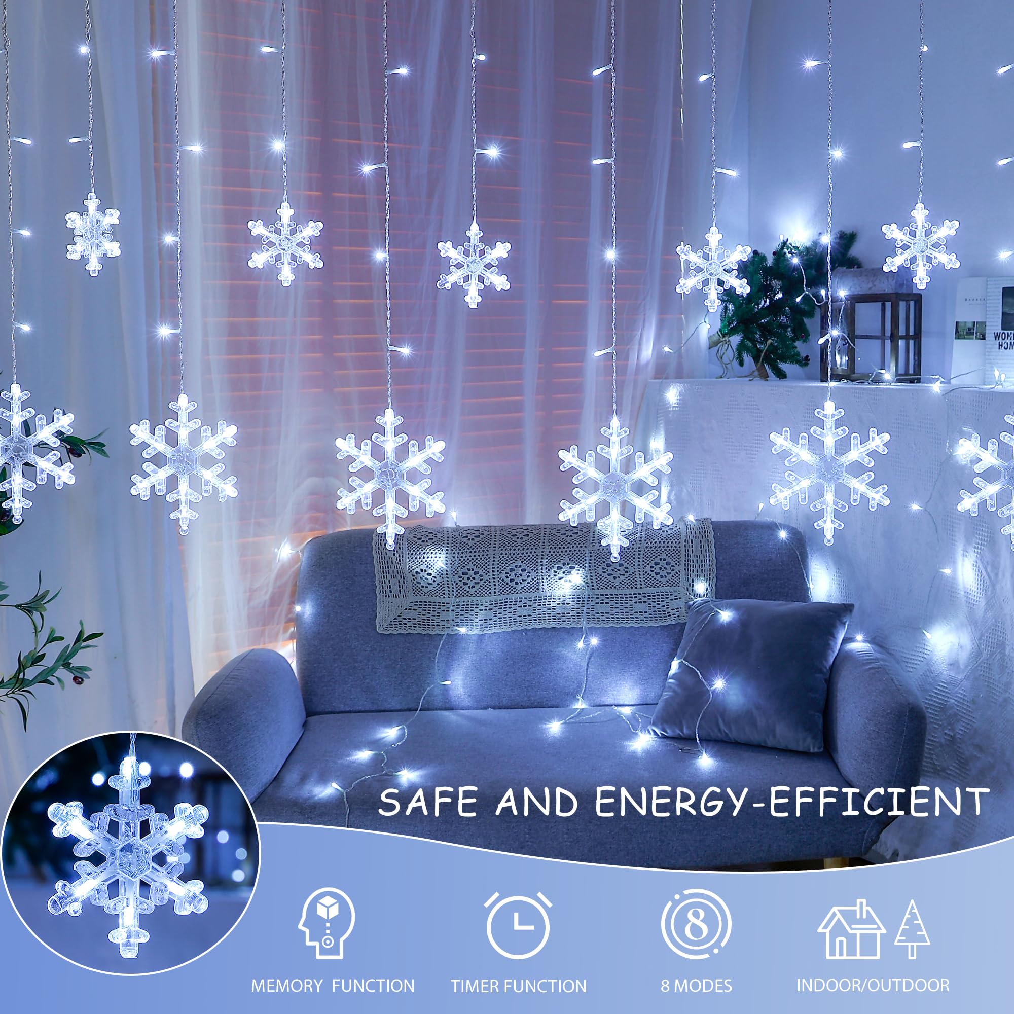 Christmas Snowflake Icicle Hanging String Lights