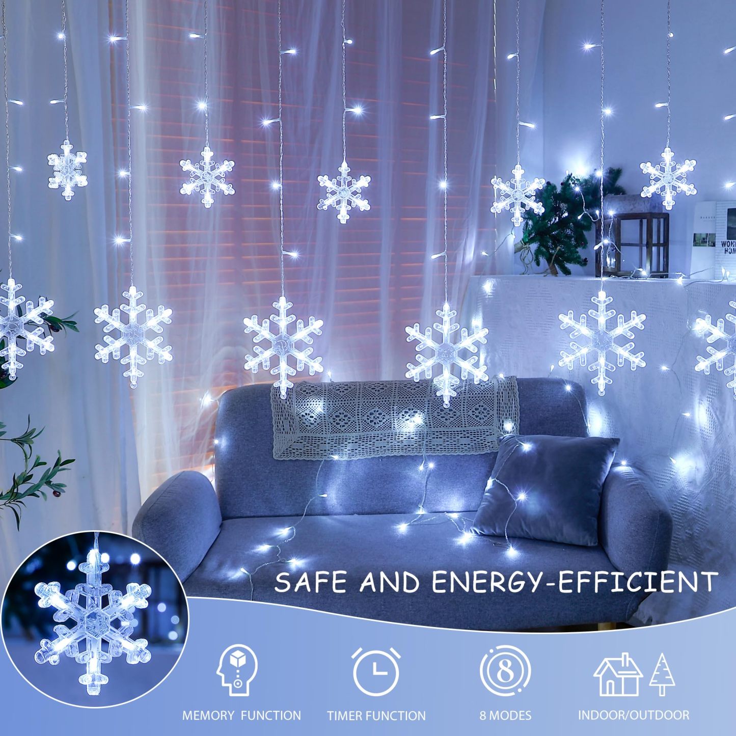 Christmas Snowflake Icicle Hanging String Lights