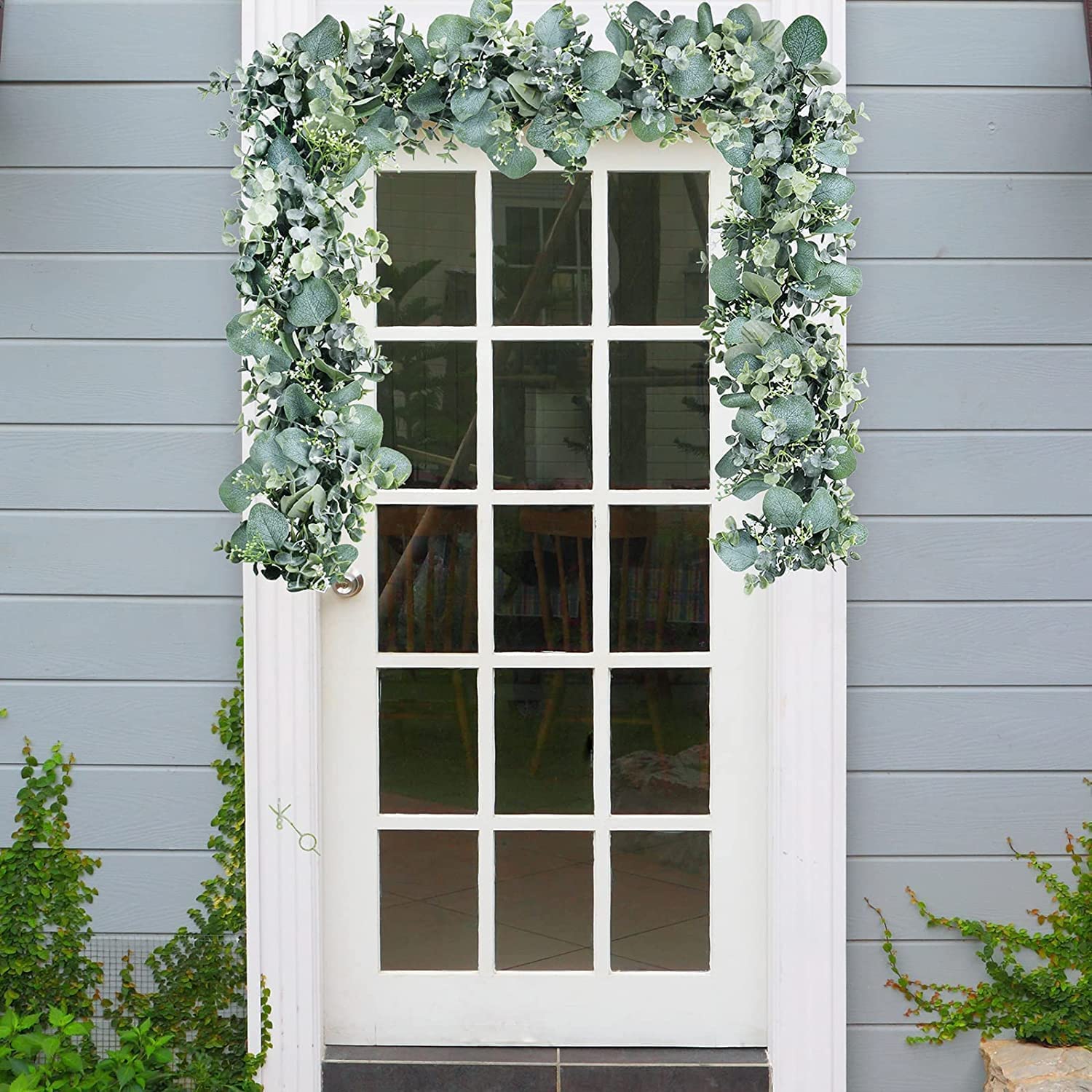 4PCS 6FT Artificial Eucalyptus Garland with White Flowers