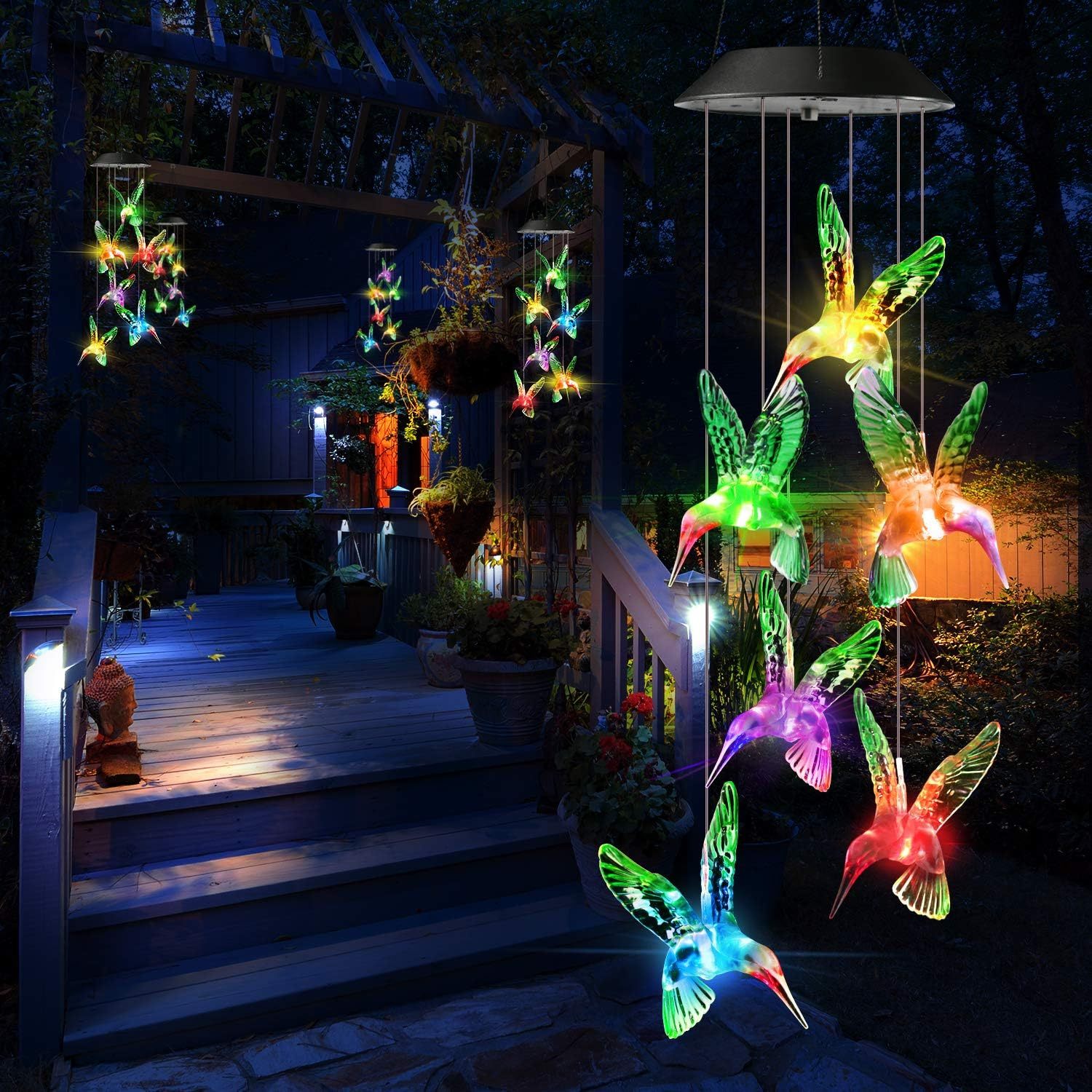 LED Color-Changing Hummingbird Wind Chimes