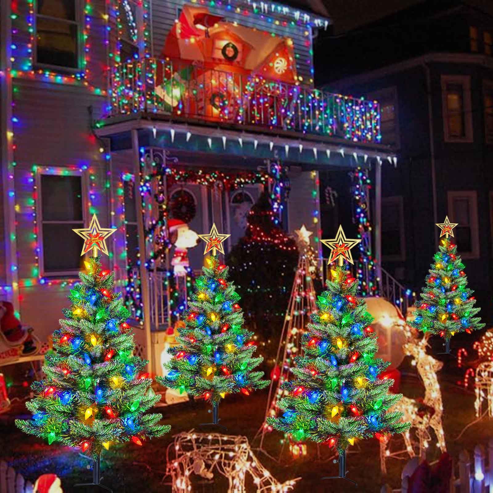 Pre-Lit Christmas Tree with 100 Multicolor LED Solar Lights