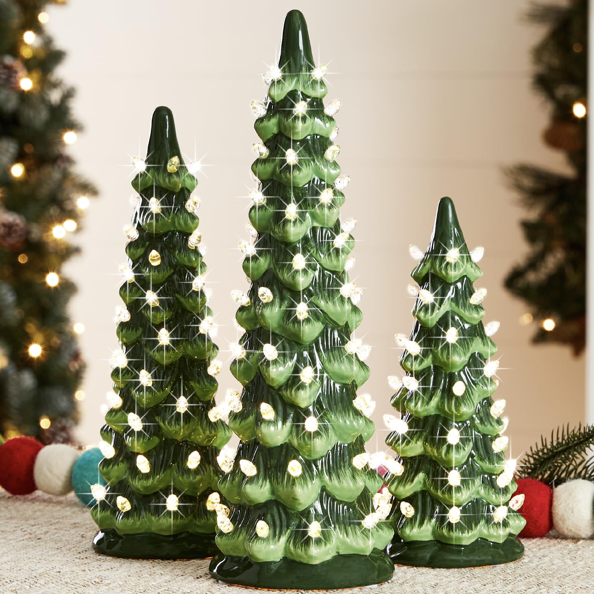 Pre-Lit Hand-Painted Tabletop Christmas Tree with Warm White LED Lights