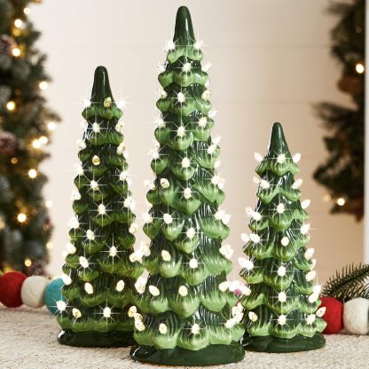 Pre-Lit Hand-Painted Tabletop Christmas Tree with Warm White LED Lights