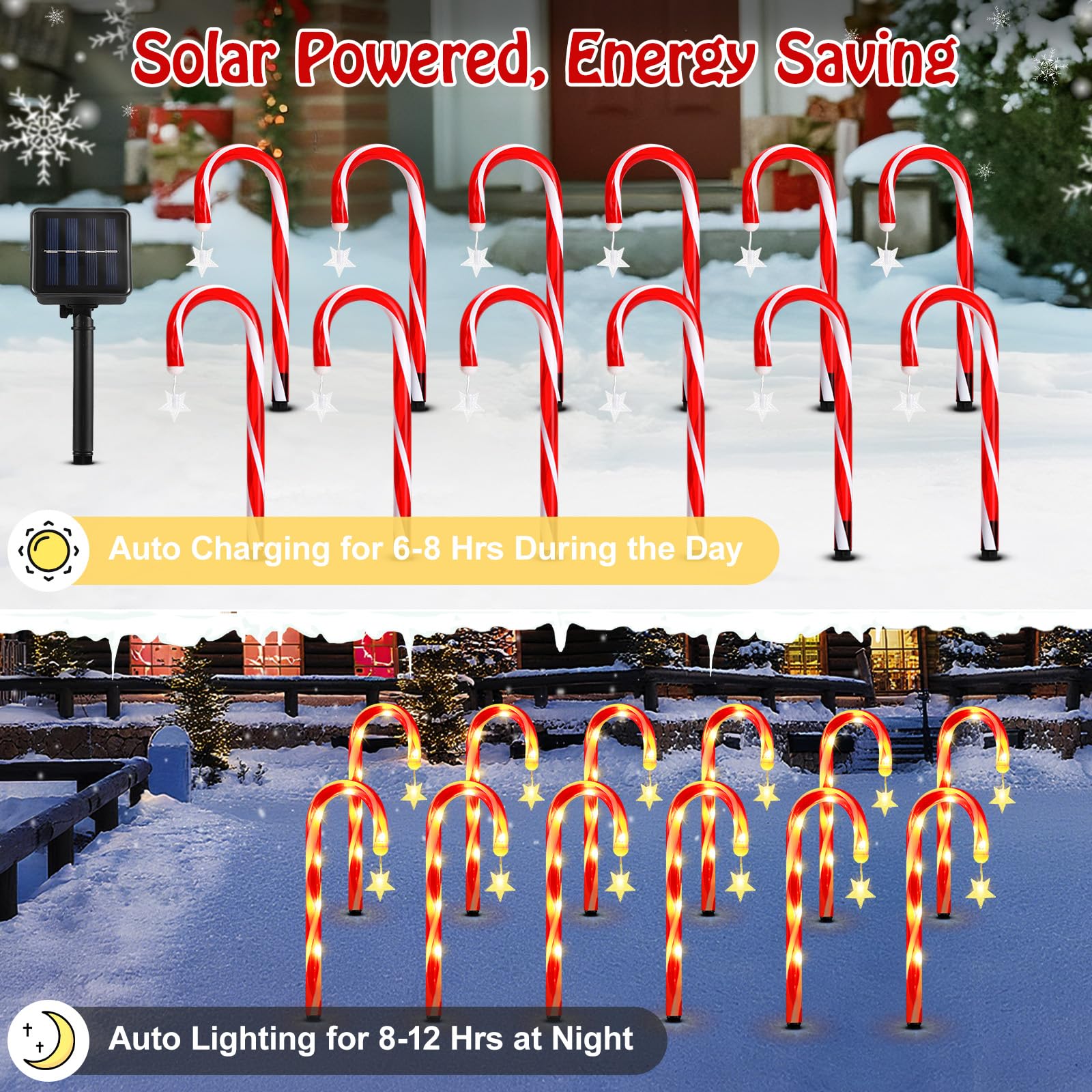 Solar Star Candy Christmas Cane Lights