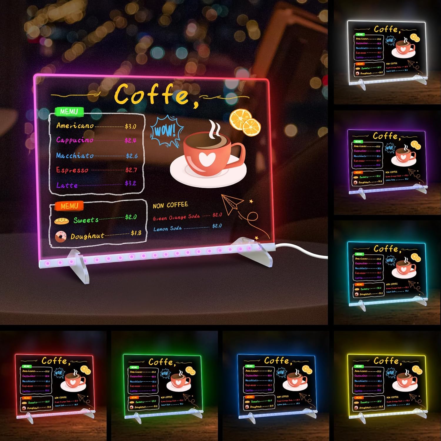 Light-Up LED Note Board with 7 Colors and 7 Markers