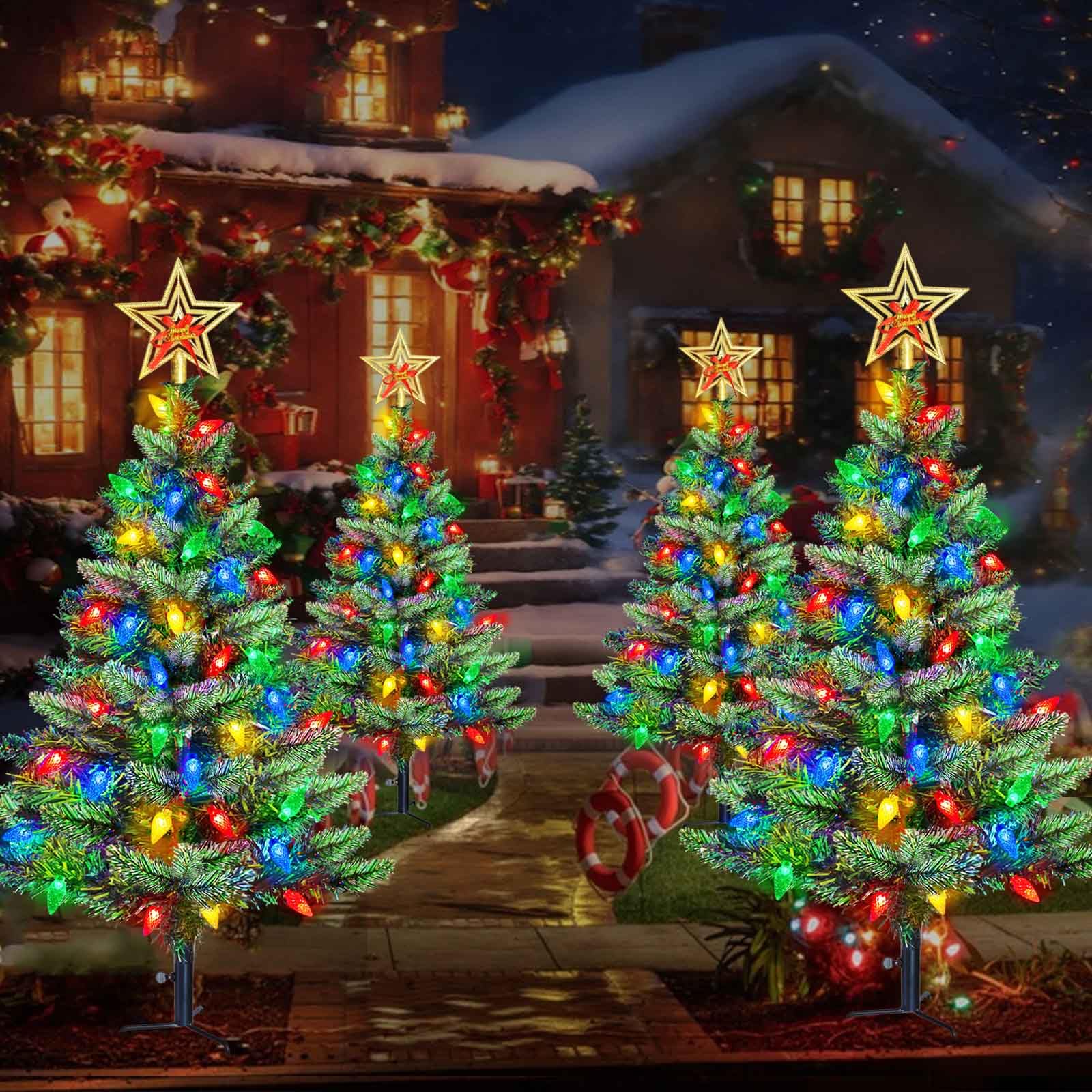 Pre-Lit Christmas Tree with 100 Multicolor LED Solar Lights