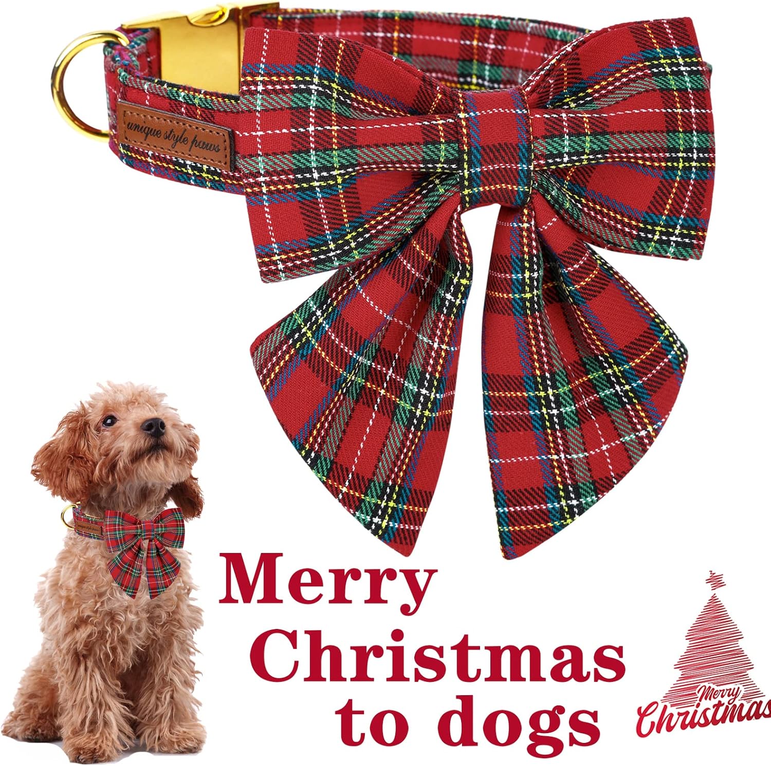 Christmas Pet Collar with Bow Tie