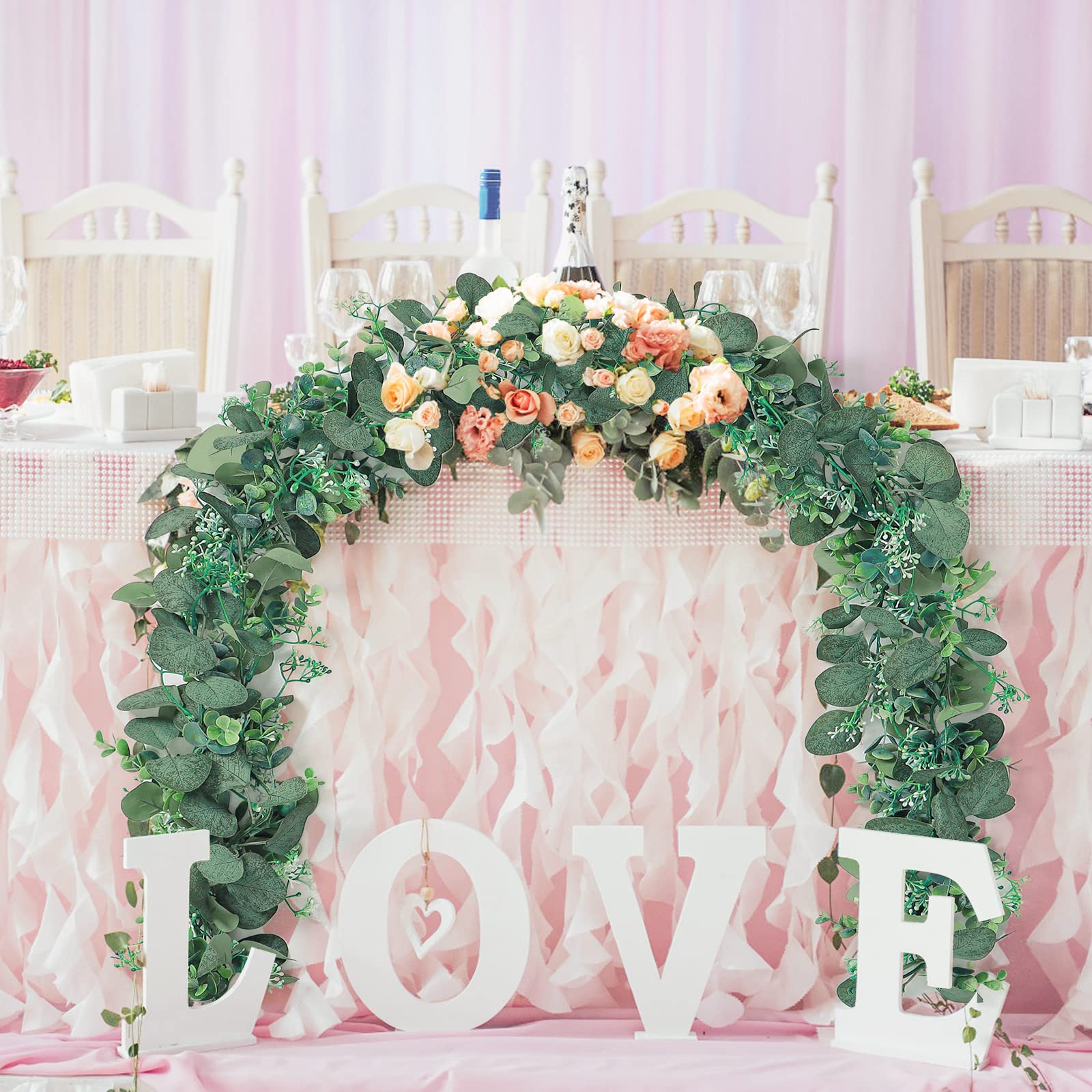 4PCS 6FT Artificial Eucalyptus Garland with White Flowers