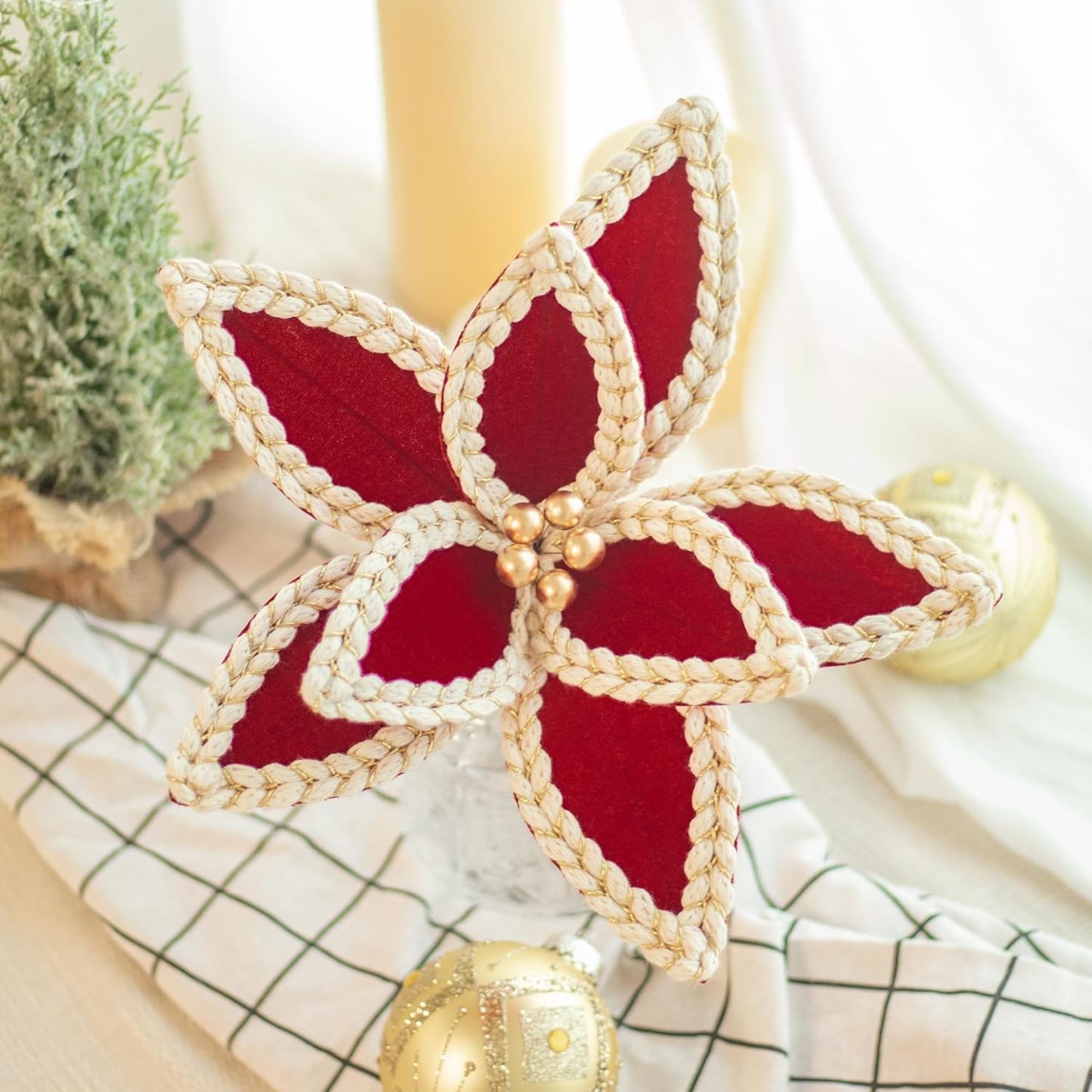 3pcs 12in Velvet Poinsettia Flower Picks