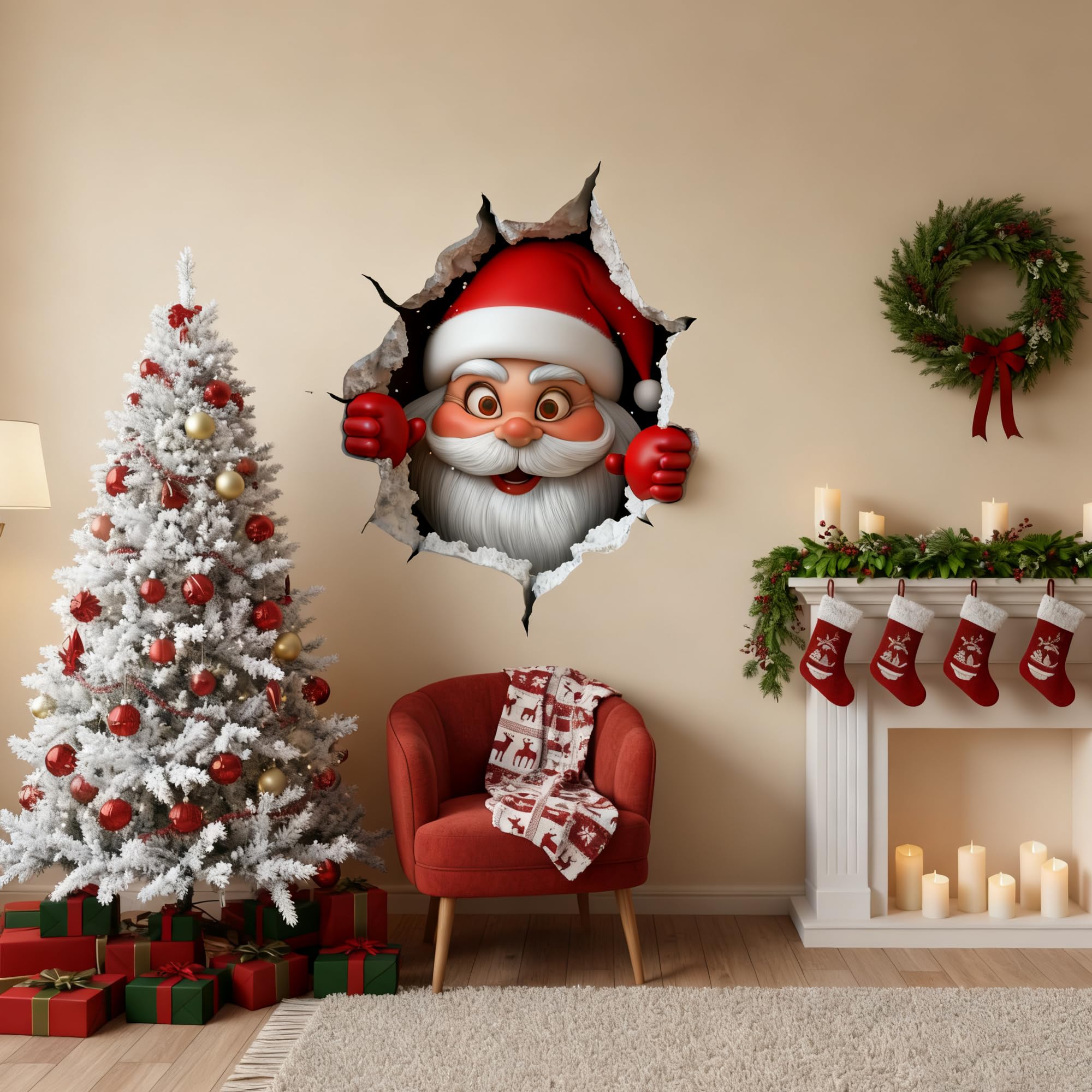 3 Pack 3D Santa Claus Christmas Wall Stickers