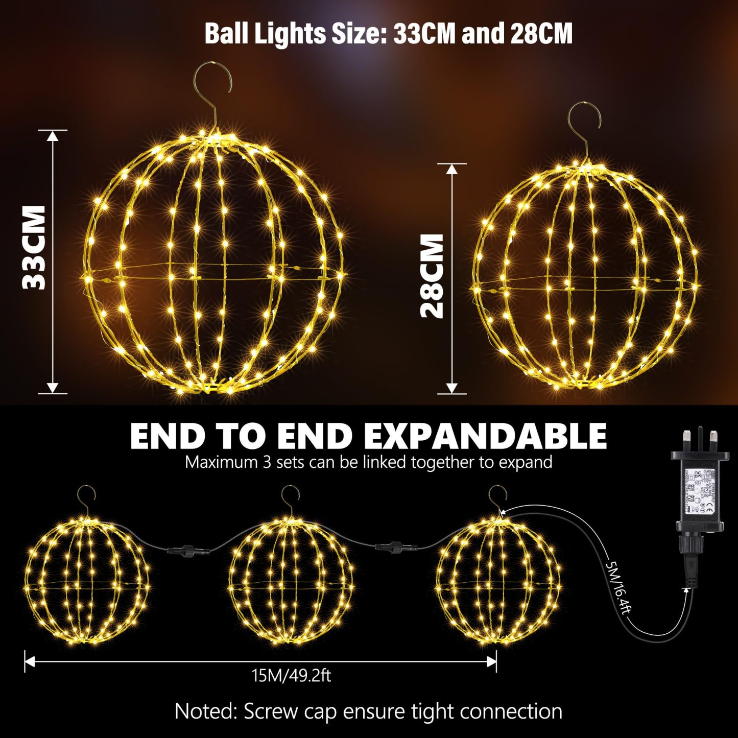Outdoor Christmas Bright Ball Lights, Durable, Waterproof, Long Lasting