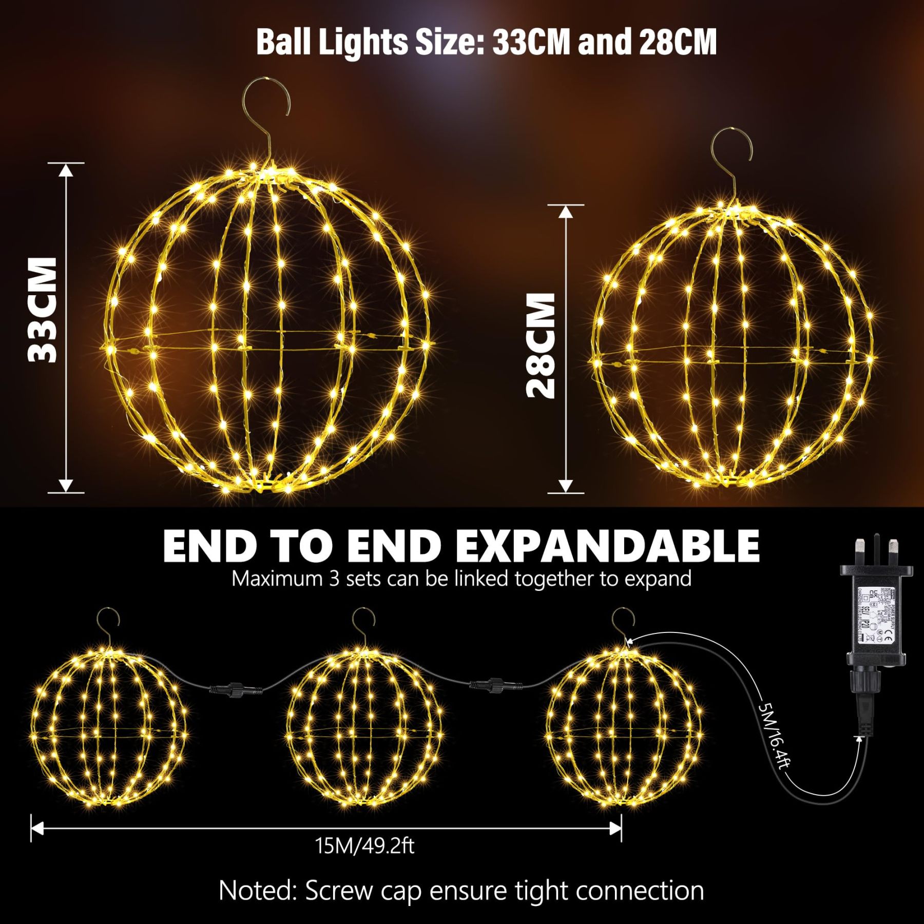 Outdoor Christmas Bright Ball Lights, Durable, Waterproof, Long Lasting
