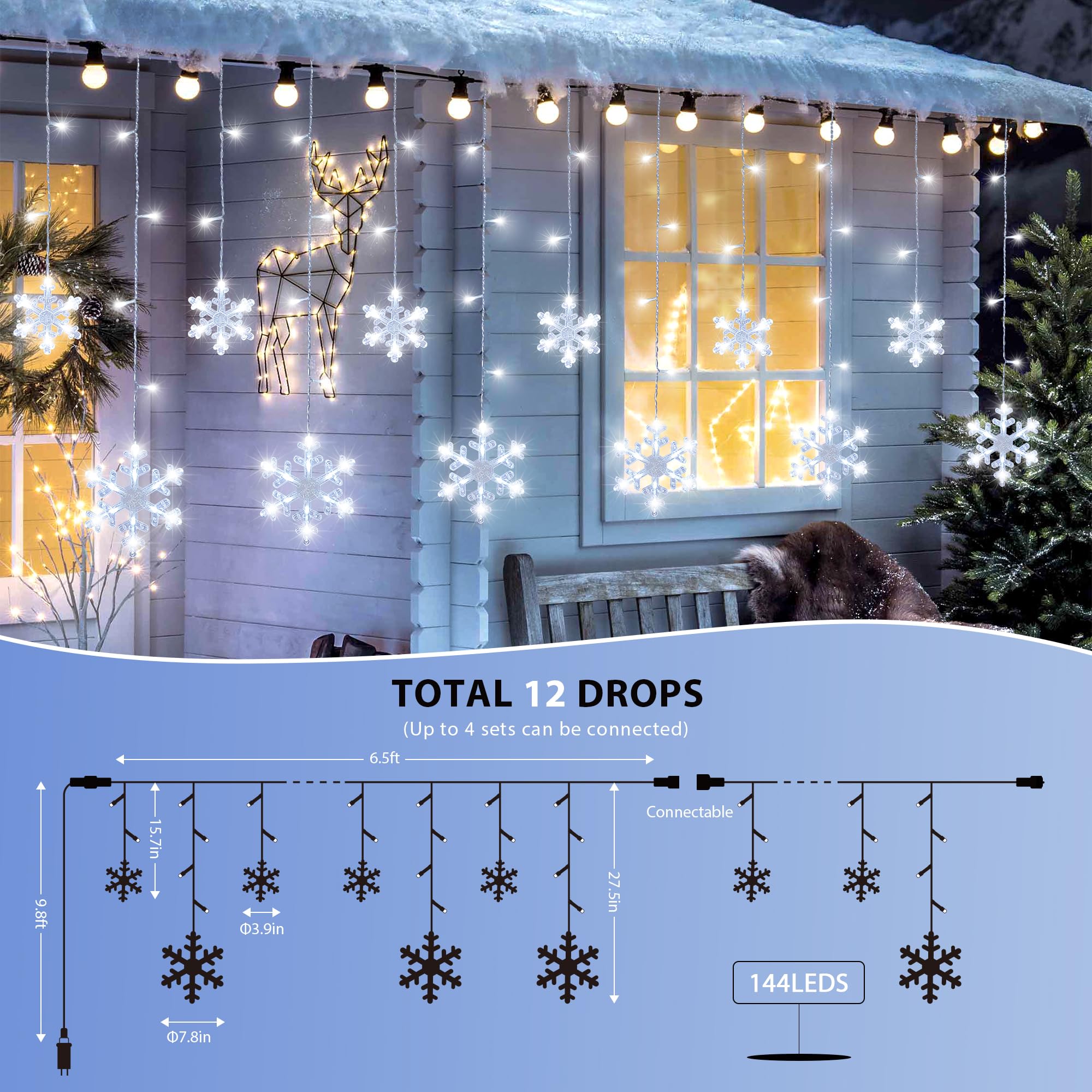 Christmas Snowflake Icicle Hanging String Lights