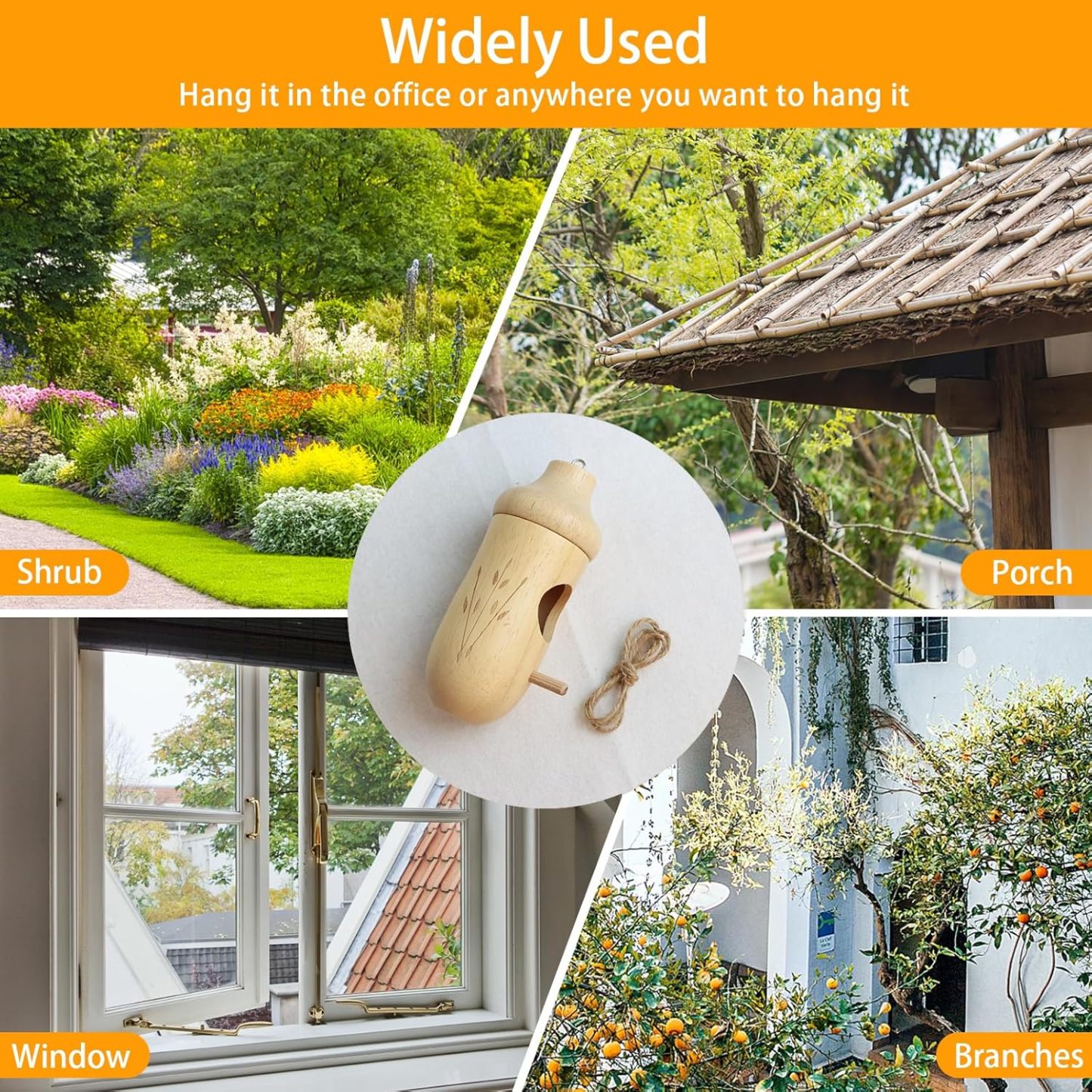 Natural Wooden Hummingbird House for Outdoor Hanging