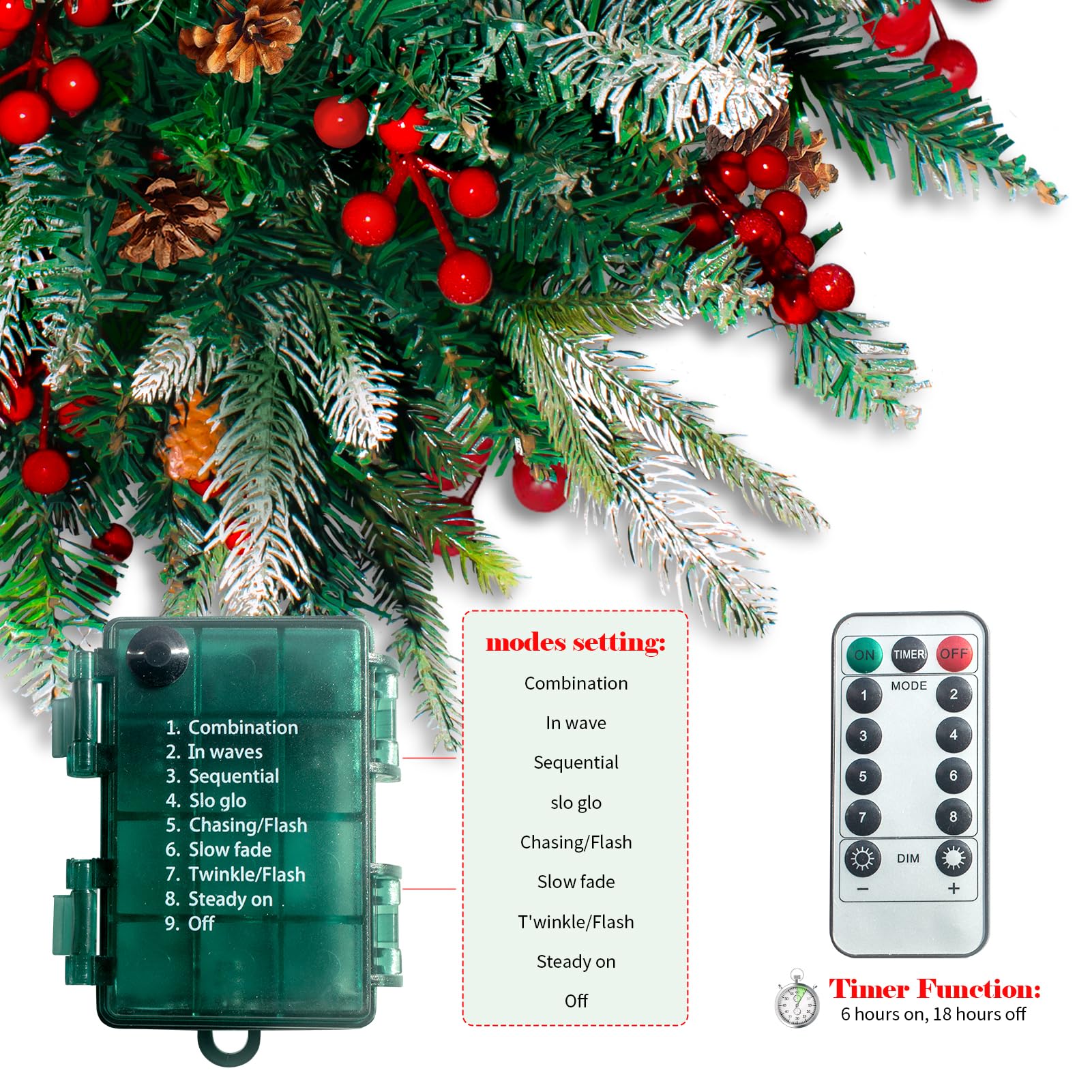Pre-lit Artificial Xmas PineTree with Cones & Red Berries