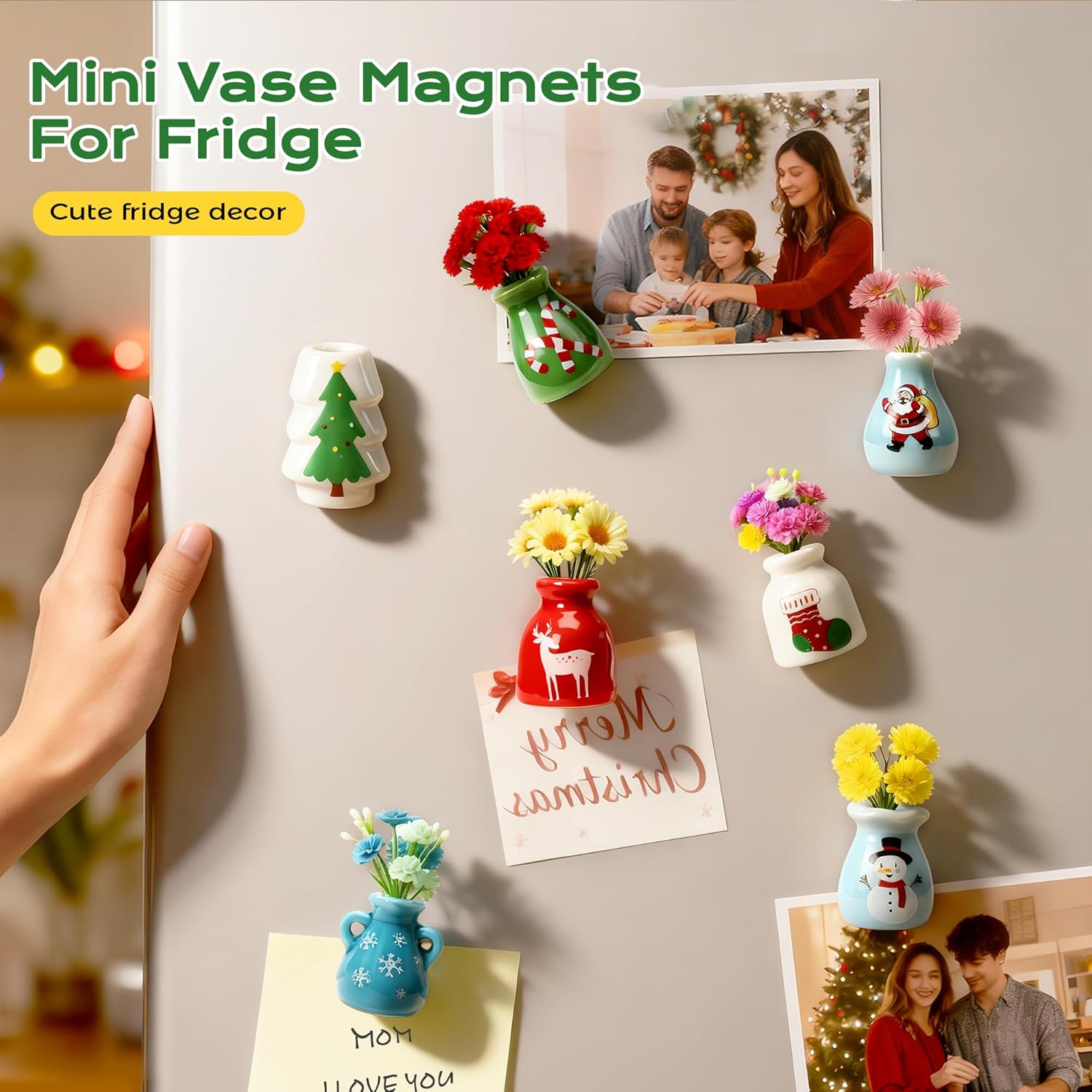 8 Pcs Cute 3D Mini Ceramic Vase Fridge Magnet Set