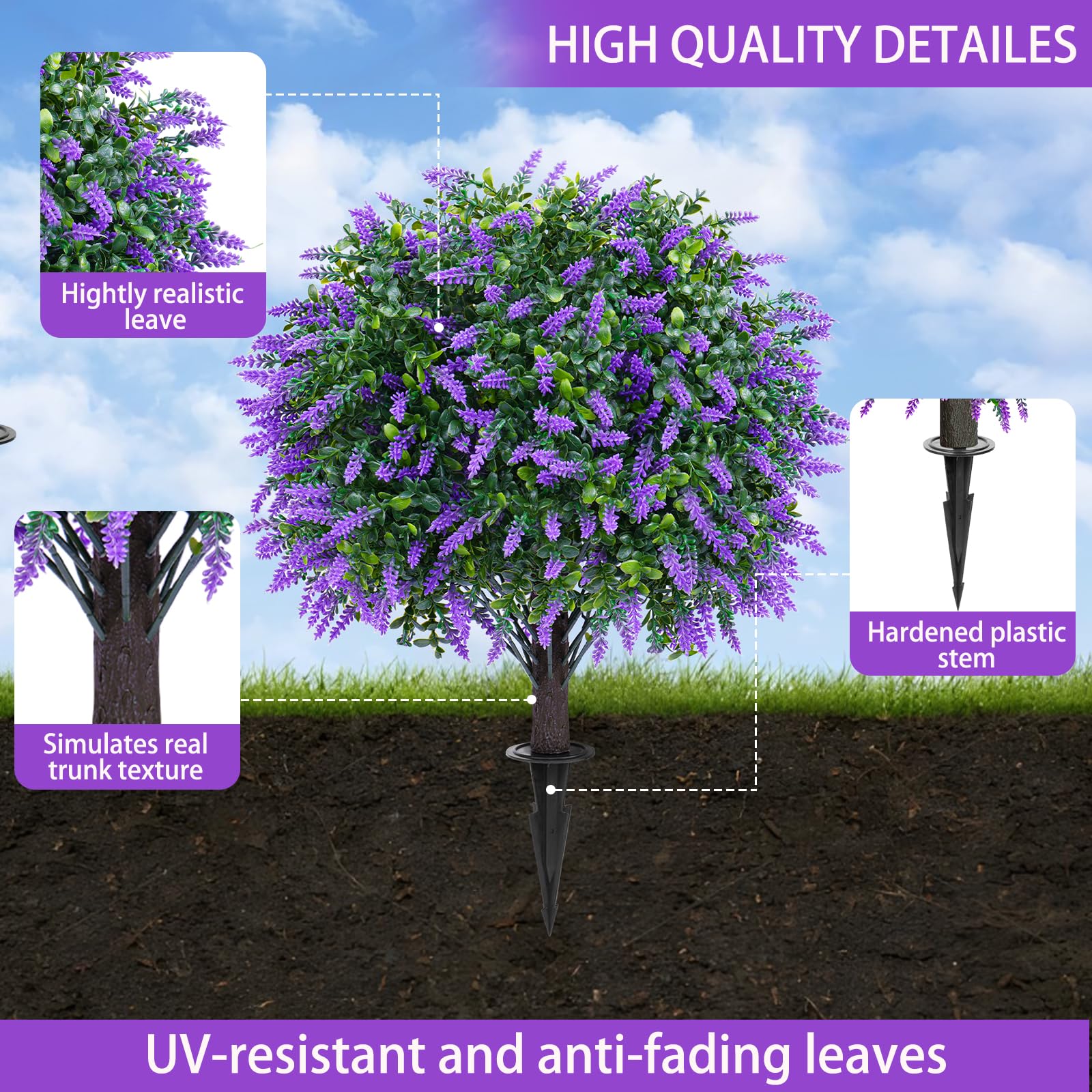 Artificial Lavender Topiary Ball Trees with Ground Spike