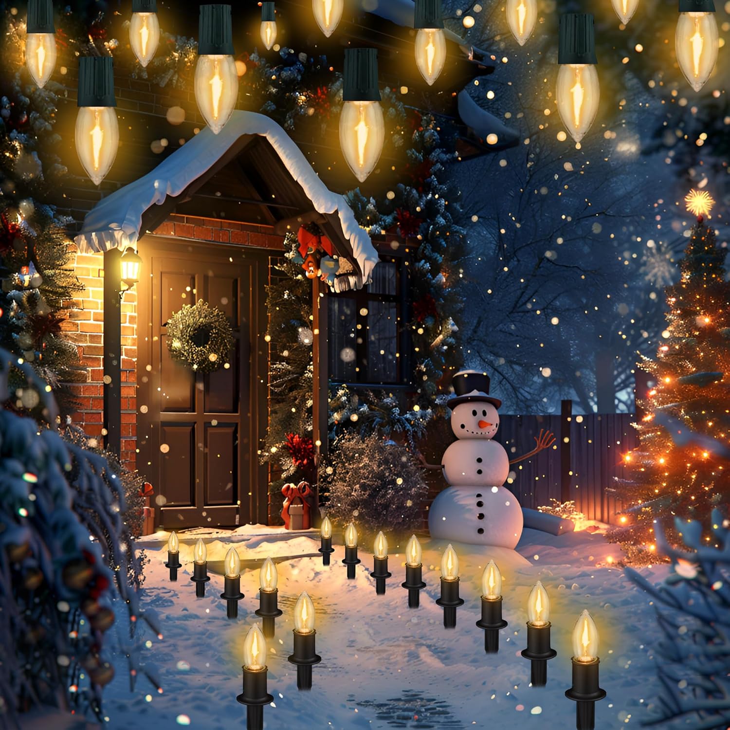 Set of 12 Outdoor Christmas Pathway Lights with Stakes