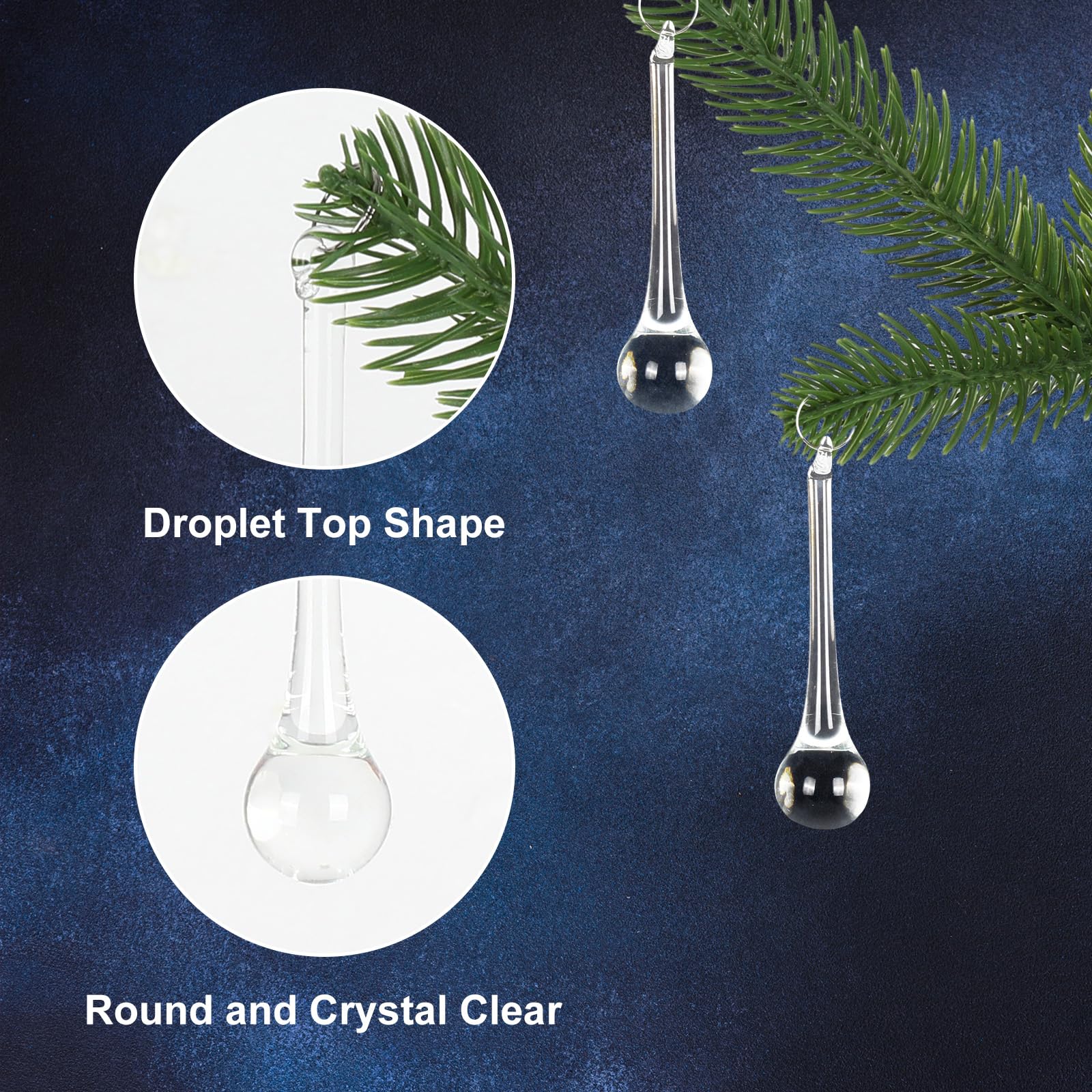 40Pcs Clear Teardrop Crystal Hanging Ornaments for Christmas Tree
