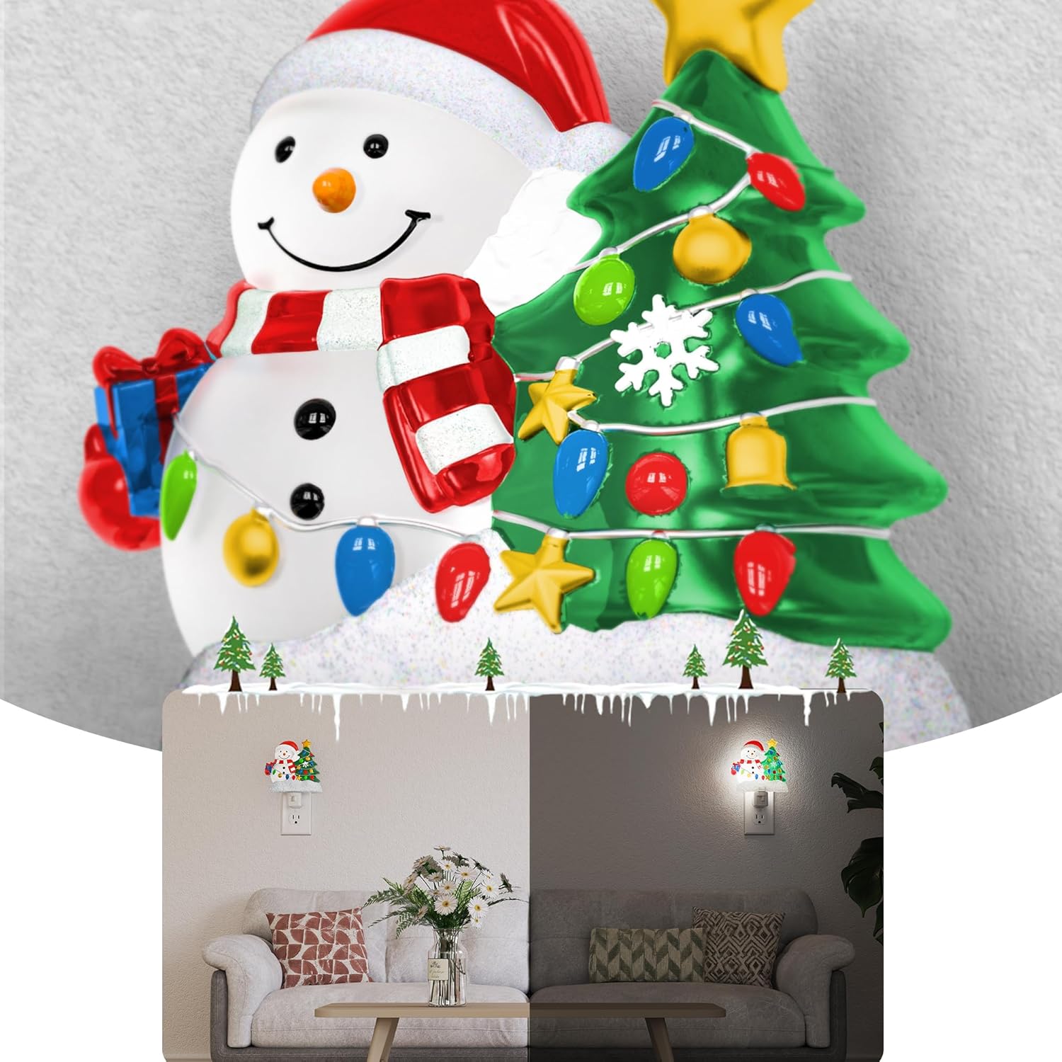 Snowman Christmas Tree Night Light Plug In Wall Light