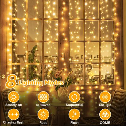 10FT 10FT Curtain Fairy Lights 300 LED Indoor Outdoor String Lights