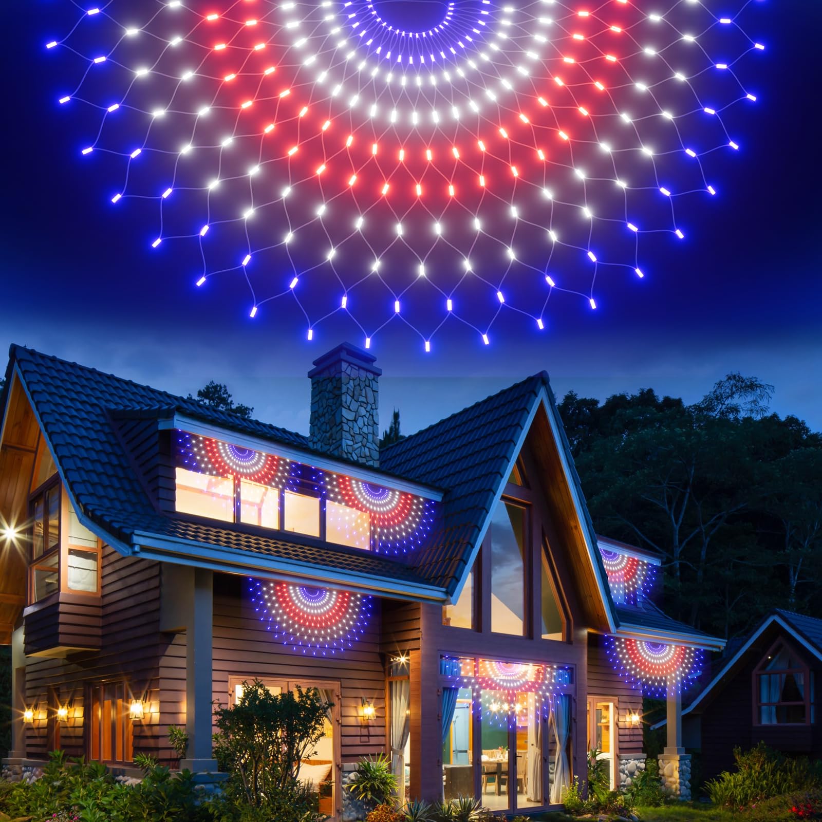 3 Pack Patriotic Fan-Shaped Flag Net Lights