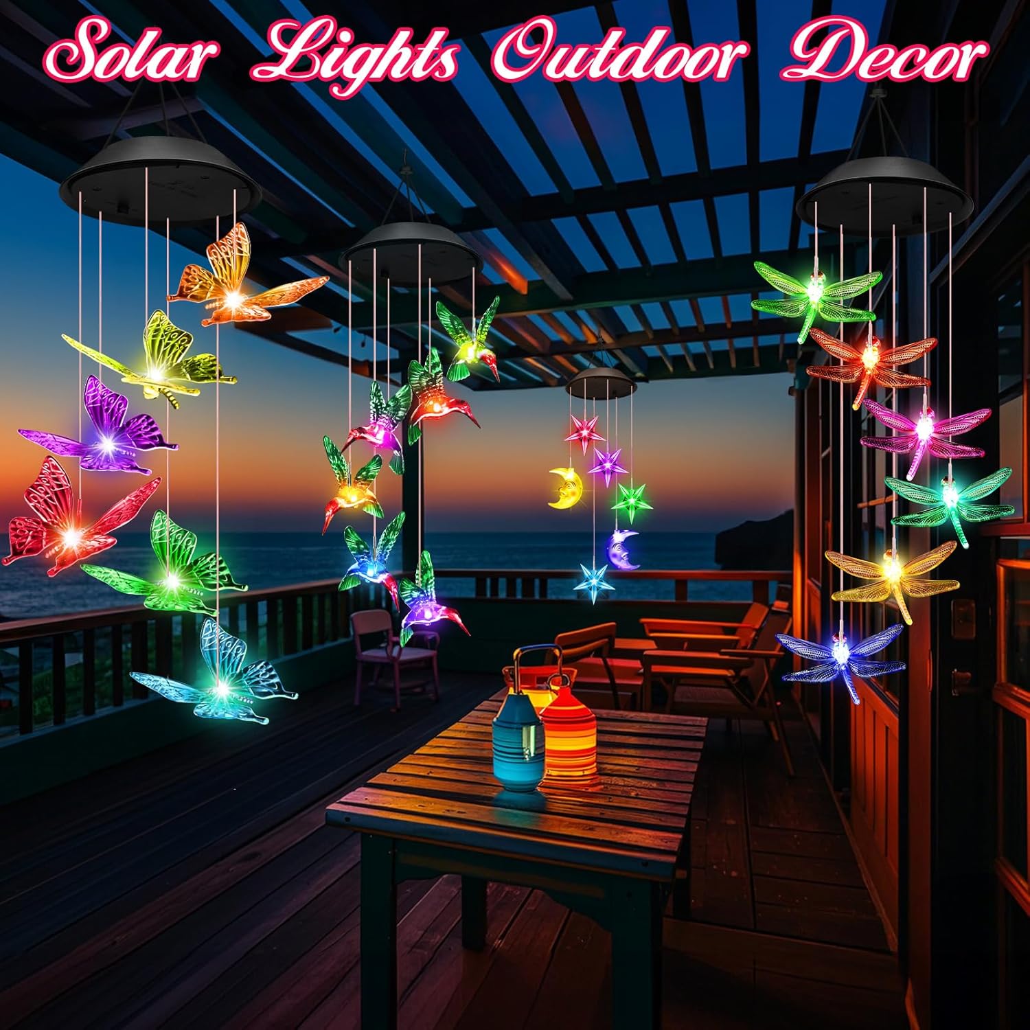 LED Color-Changing Hummingbird Wind Chimes