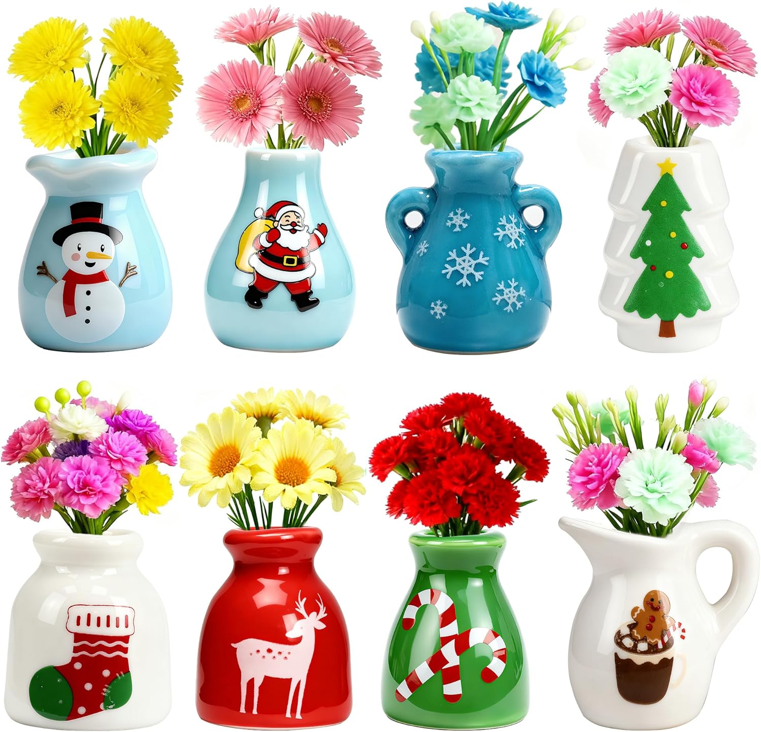 8 Pcs Cute 3D Mini Ceramic Vase Fridge Magnet Set