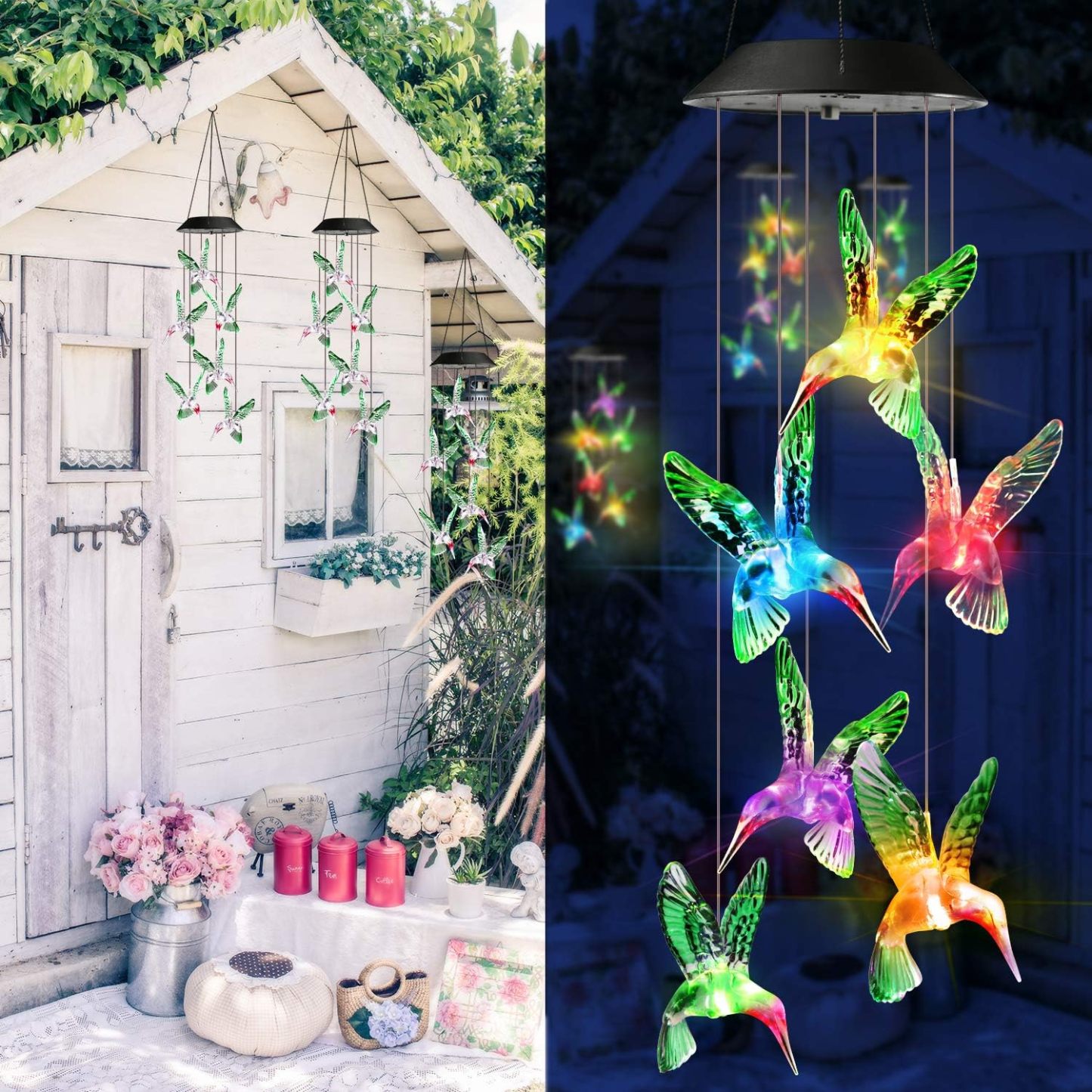 LED Color-Changing Hummingbird Wind Chimes