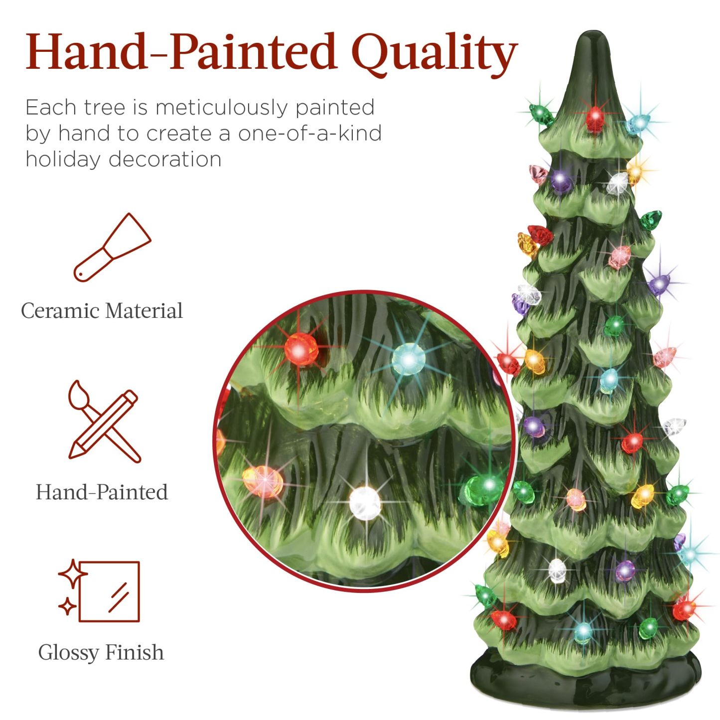 Pre-Lit Hand-Painted Tabletop Christmas Tree with Warm White LED Lights