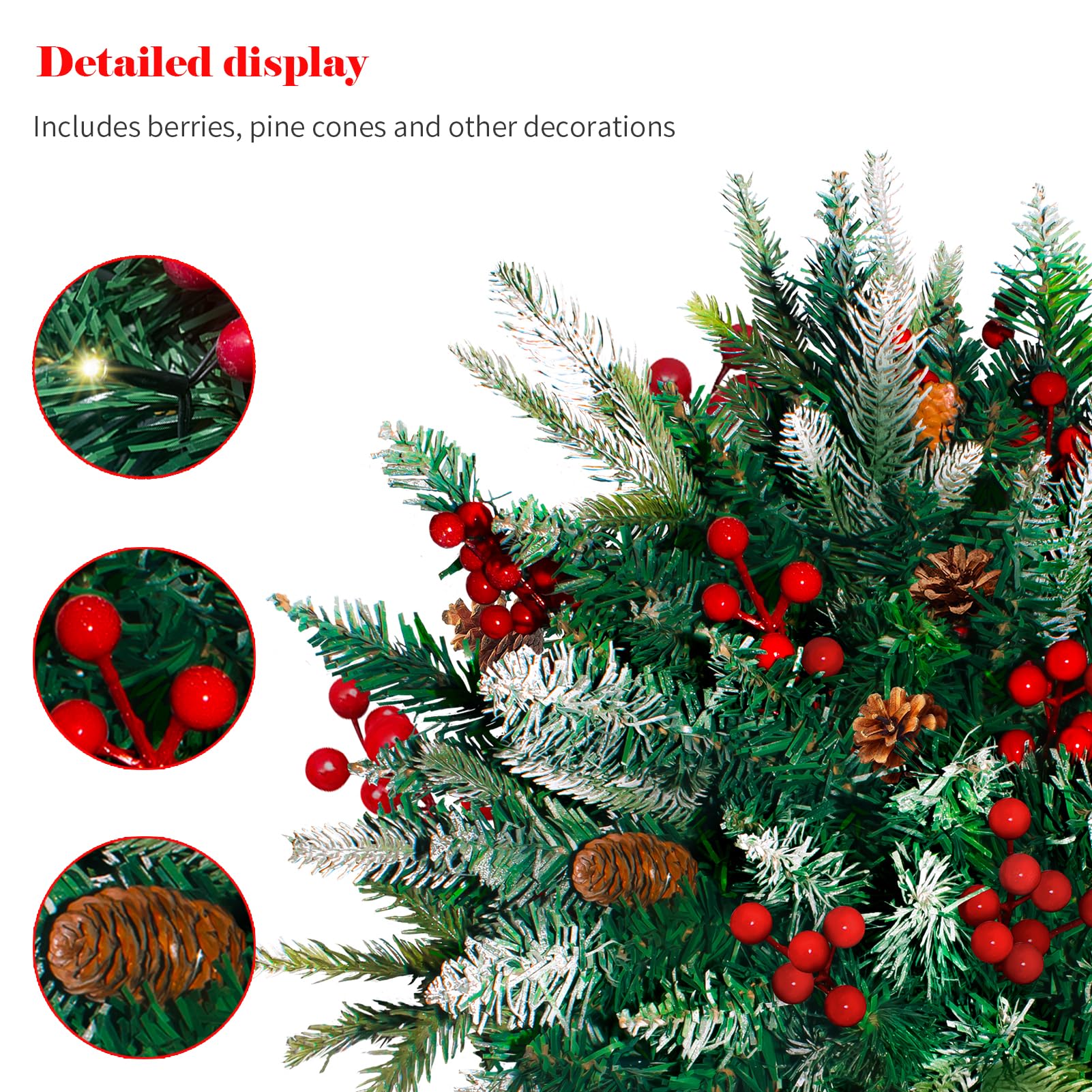 Pre-lit Artificial Xmas PineTree with Cones & Red Berries