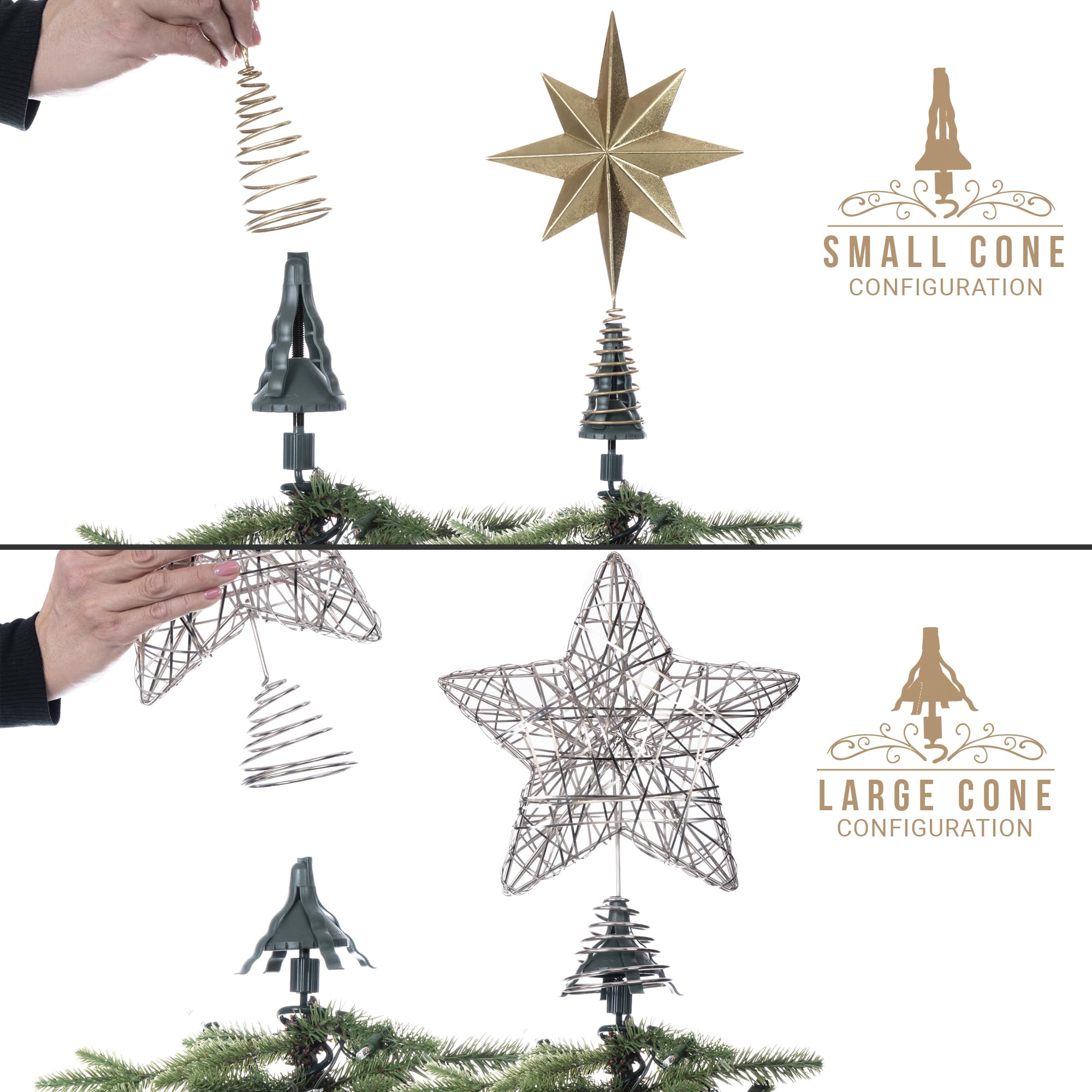 Christmas Tree Topper Holder , Twist-on Holiday Universal Tree Topper Stabilizer