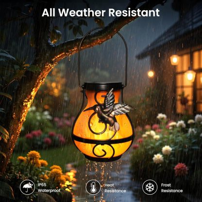 Hummingbird Solar Lantern Outdoor Hanging Flickering Flame Light