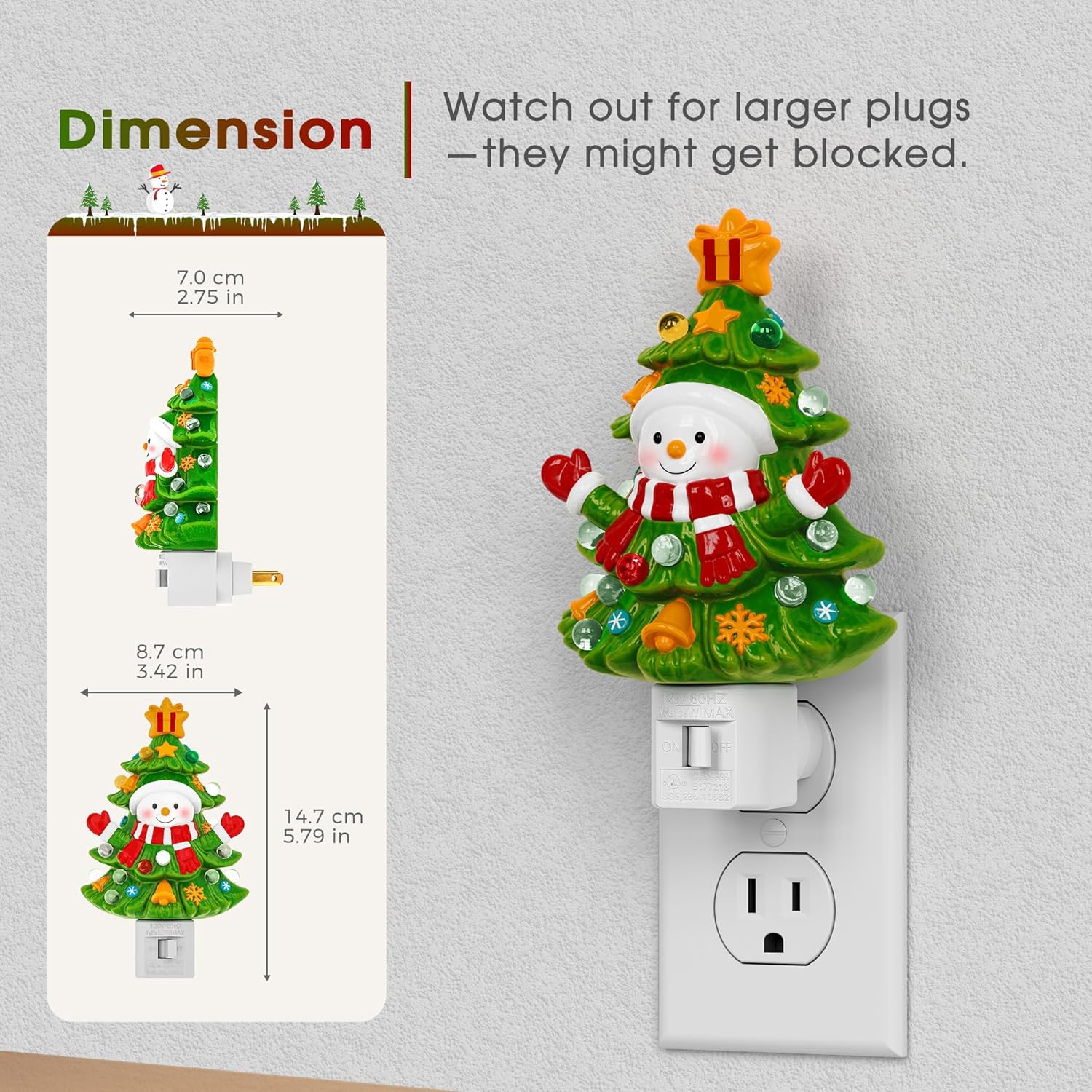 Snowman Christmas Tree Night Light Plug In Wall Light