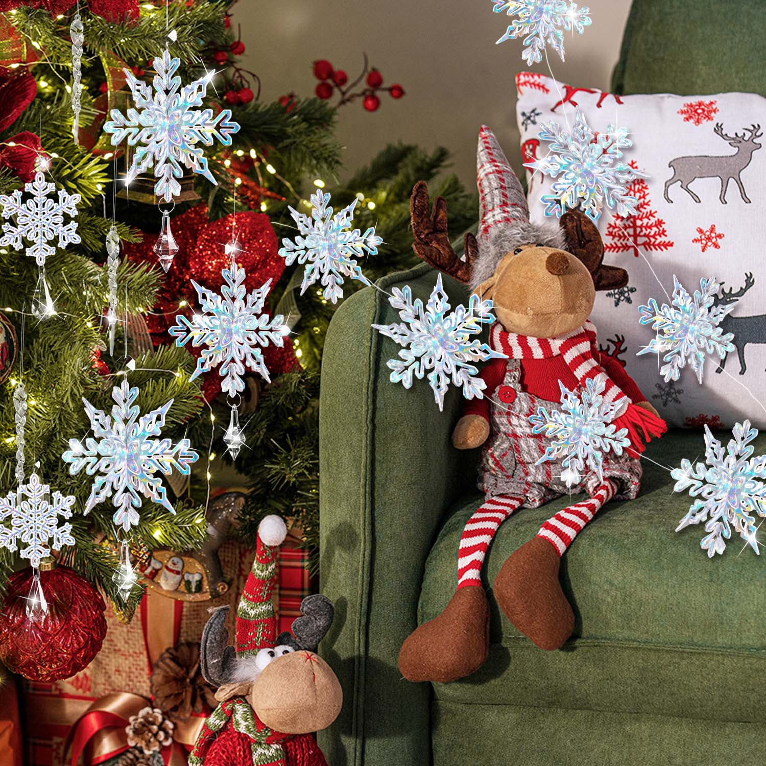 18Pcs Snowflake Hanging Drop Christmas Ornaments