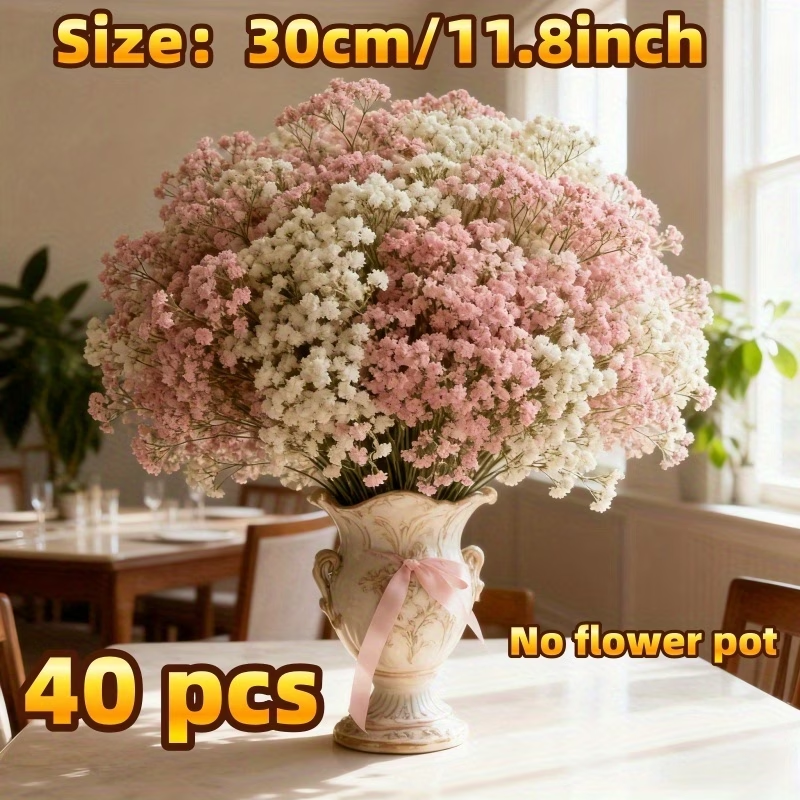 40-Piece Pink & White Baby’s Breath Bouquet, Table Centerpieces & Home Decor