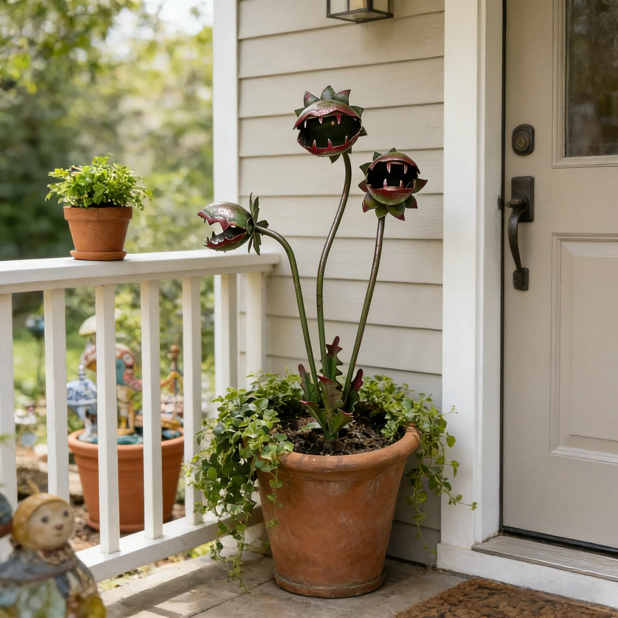 Whimsical Metal Carnivorous Plant Garden Stake