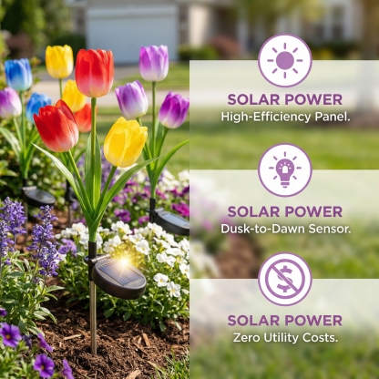 Solar Colorful Tulip Garden Stake Lights, Outdoor LED Flower Lights