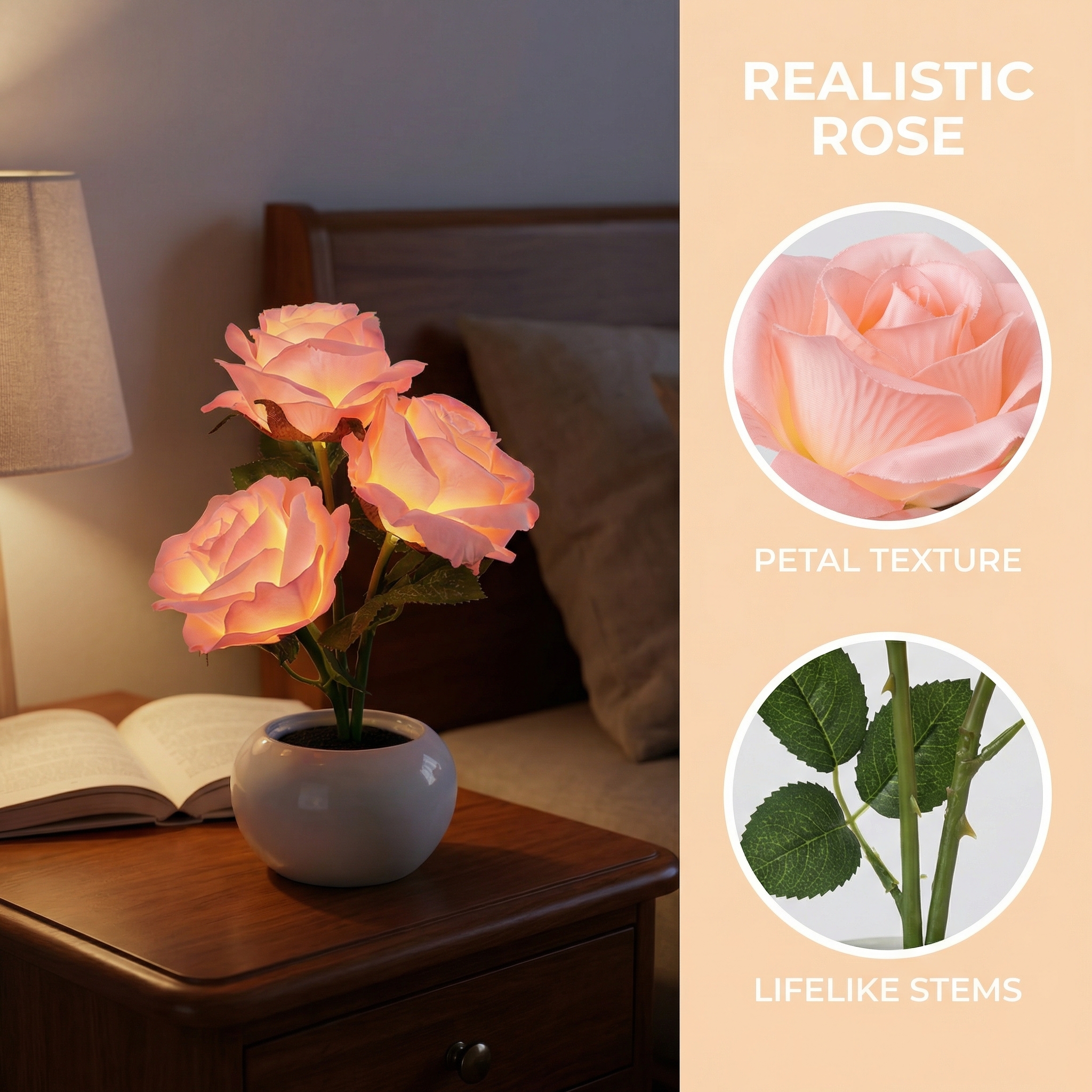 LED Pink Rose Flower Tabletop Night Light